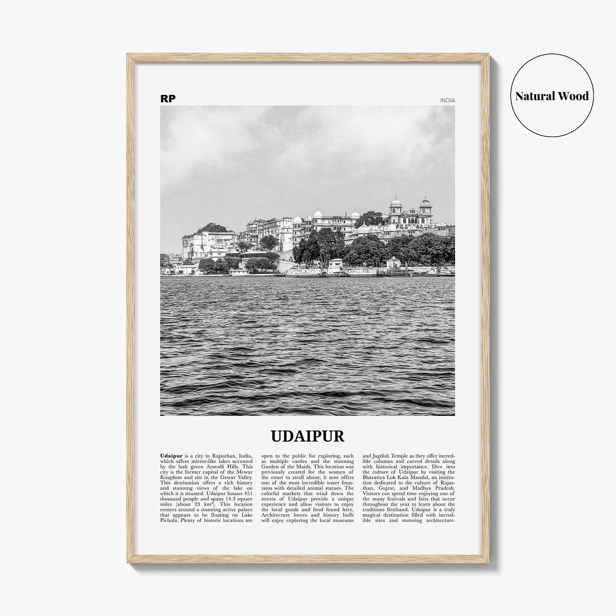 Udaipur Print Black and White, Udaipur Wall Art, Udaipur Poster, Udaipur Photo, Udaipur Wall Décor, Udaipur Map, India
