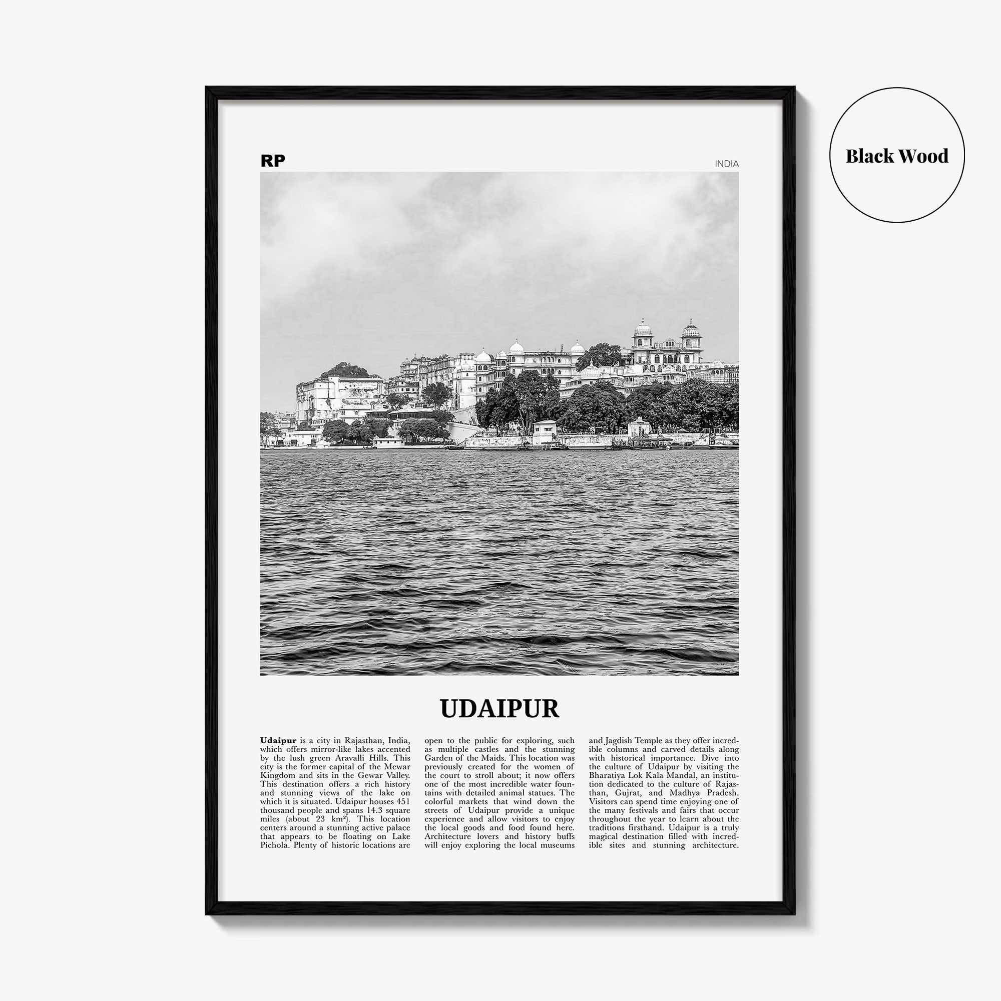 Udaipur Print Black and White, Udaipur Wall Art, Udaipur Poster, Udaipur Photo, Udaipur Wall Décor, Udaipur Map, India