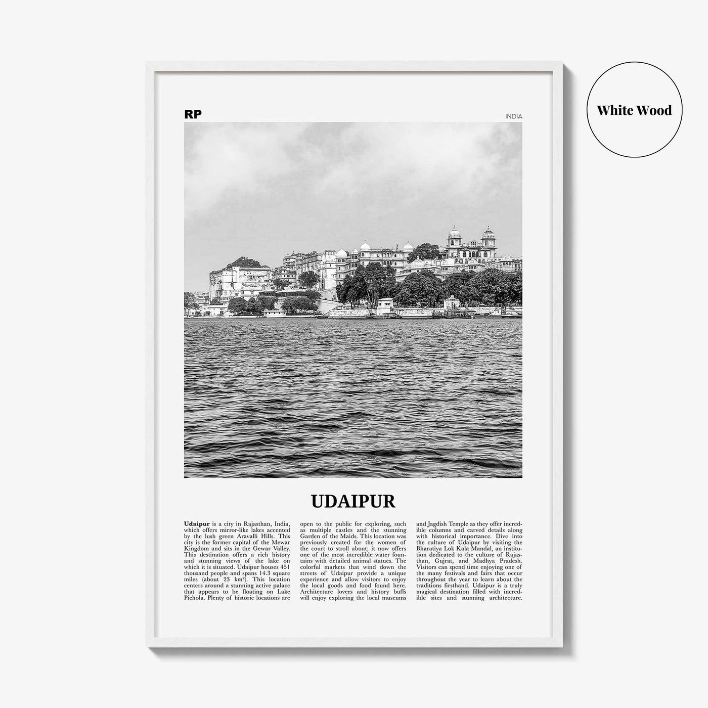 Udaipur Print Black and White, Udaipur Wall Art, Udaipur Poster, Udaipur Photo, Udaipur Wall Décor, Udaipur Map, India