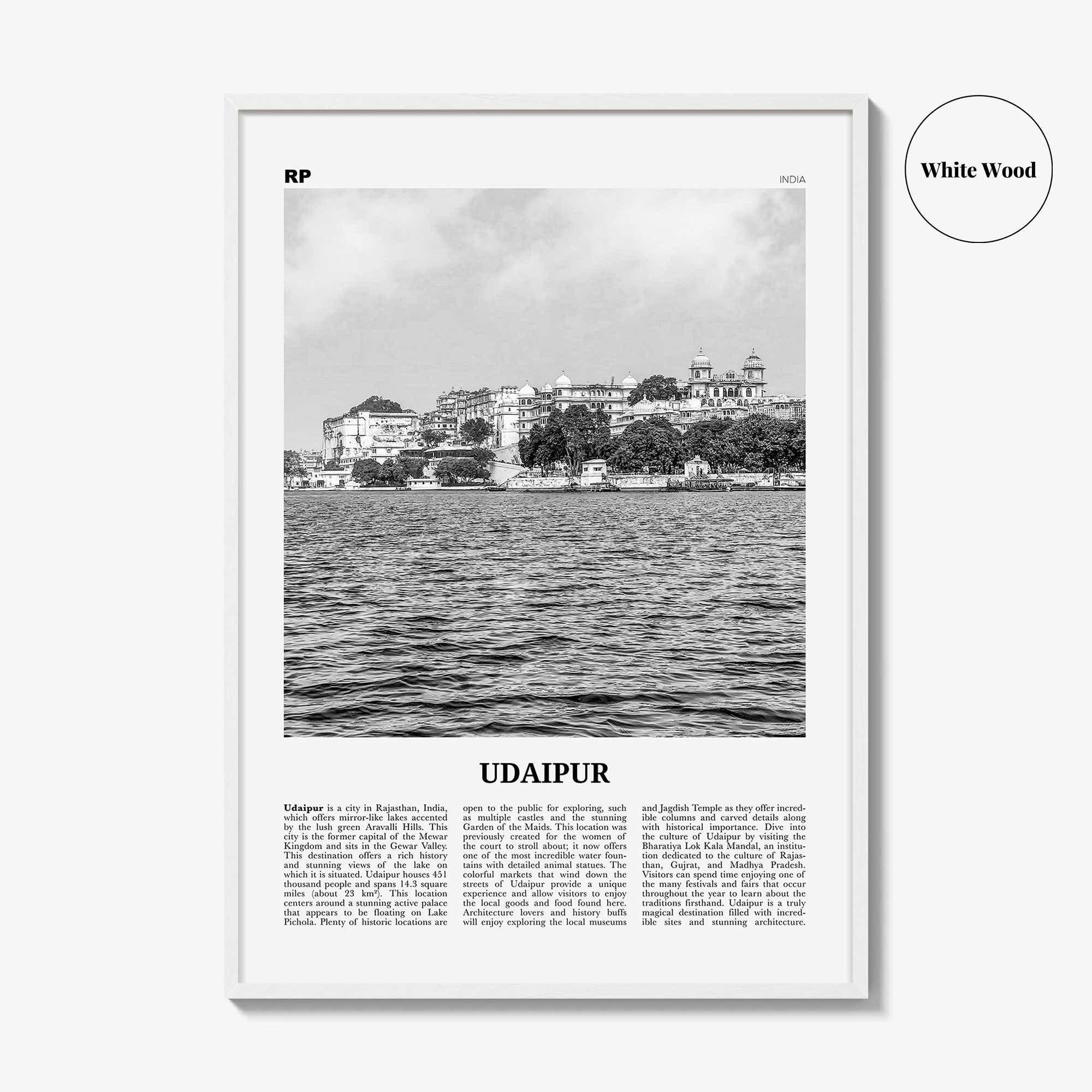 Udaipur Print Black and White, Udaipur Wall Art, Udaipur Poster, Udaipur Photo, Udaipur Wall Décor, Udaipur Map, India