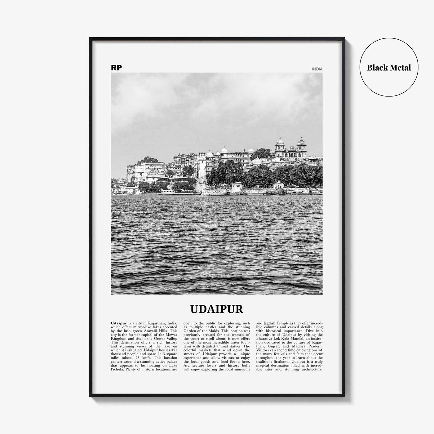 Udaipur Print Black and White, Udaipur Wall Art, Udaipur Poster, Udaipur Photo, Udaipur Wall Décor, Udaipur Map, India