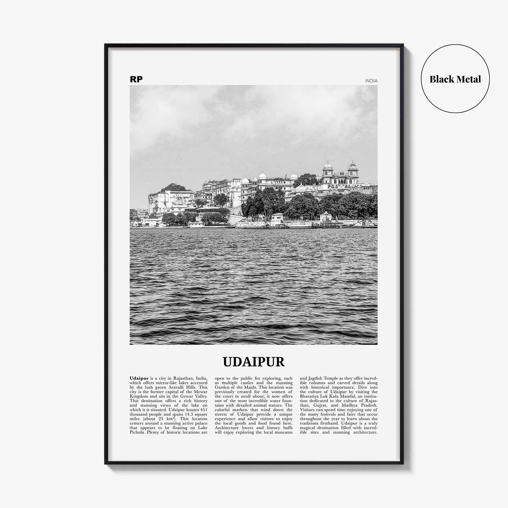 Udaipur Print Black and White, Udaipur Wall Art, Udaipur Poster, Udaipur Photo, Udaipur Wall Décor, Udaipur Map, India