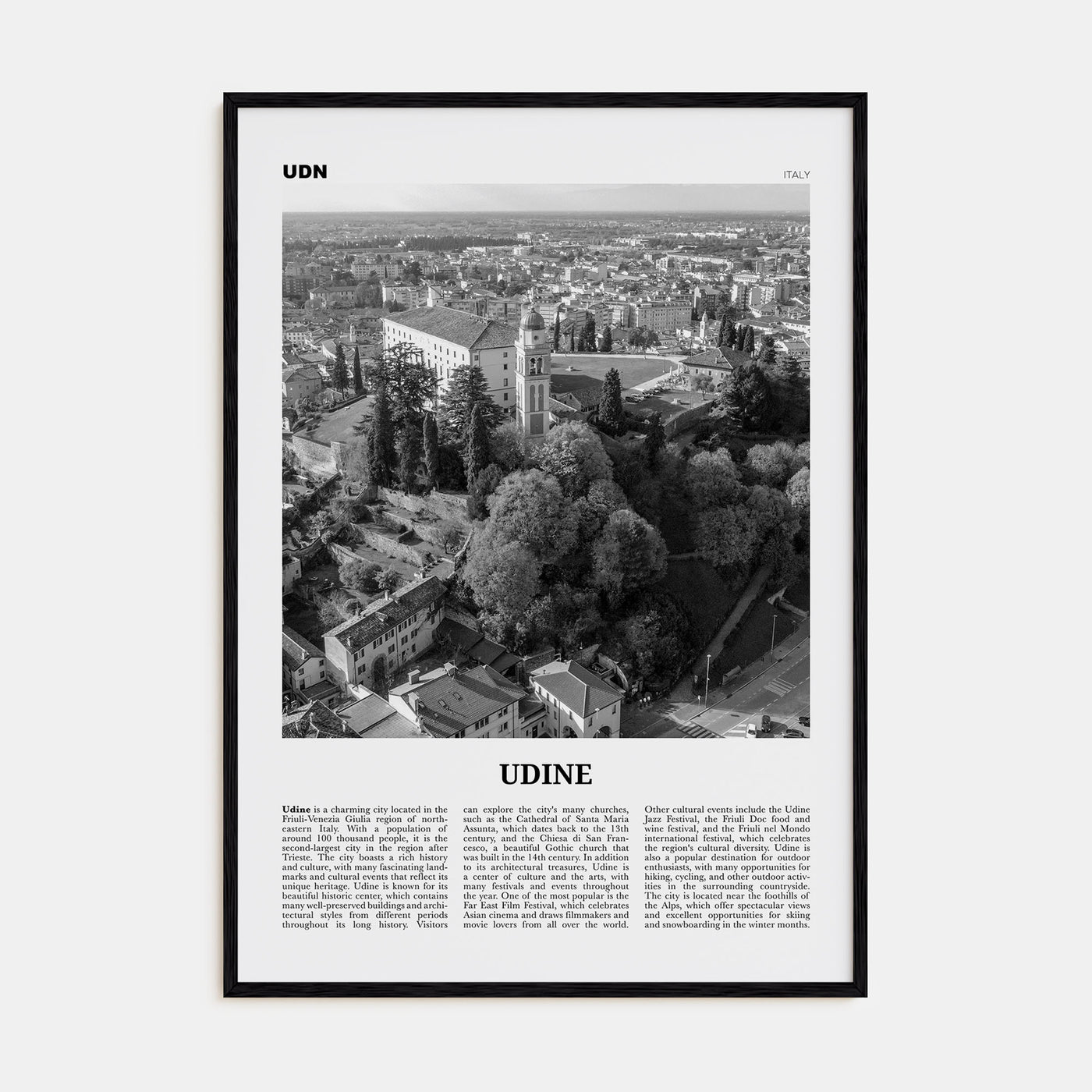 Udine Travel B&W Poster