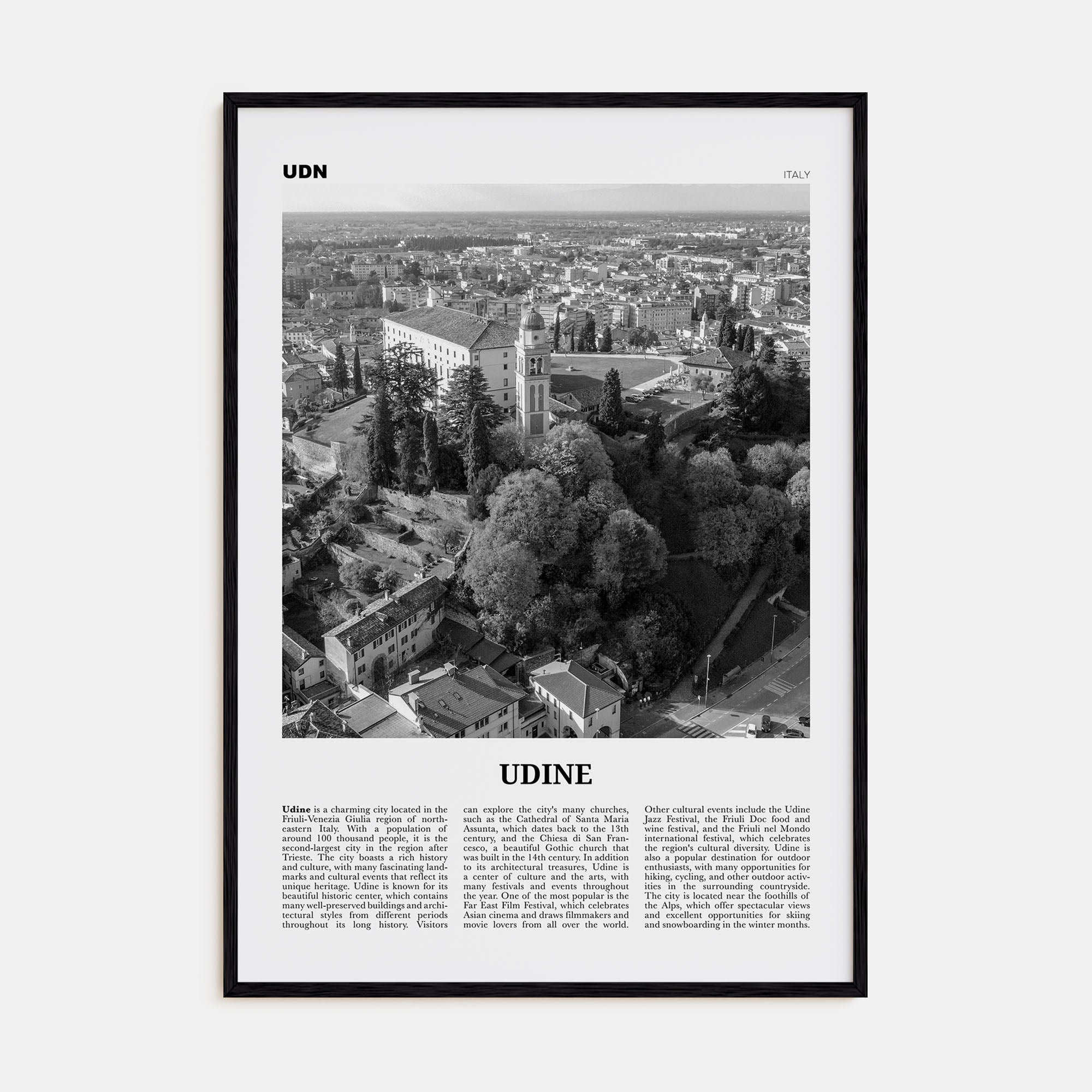 Udine Travel B&W Poster