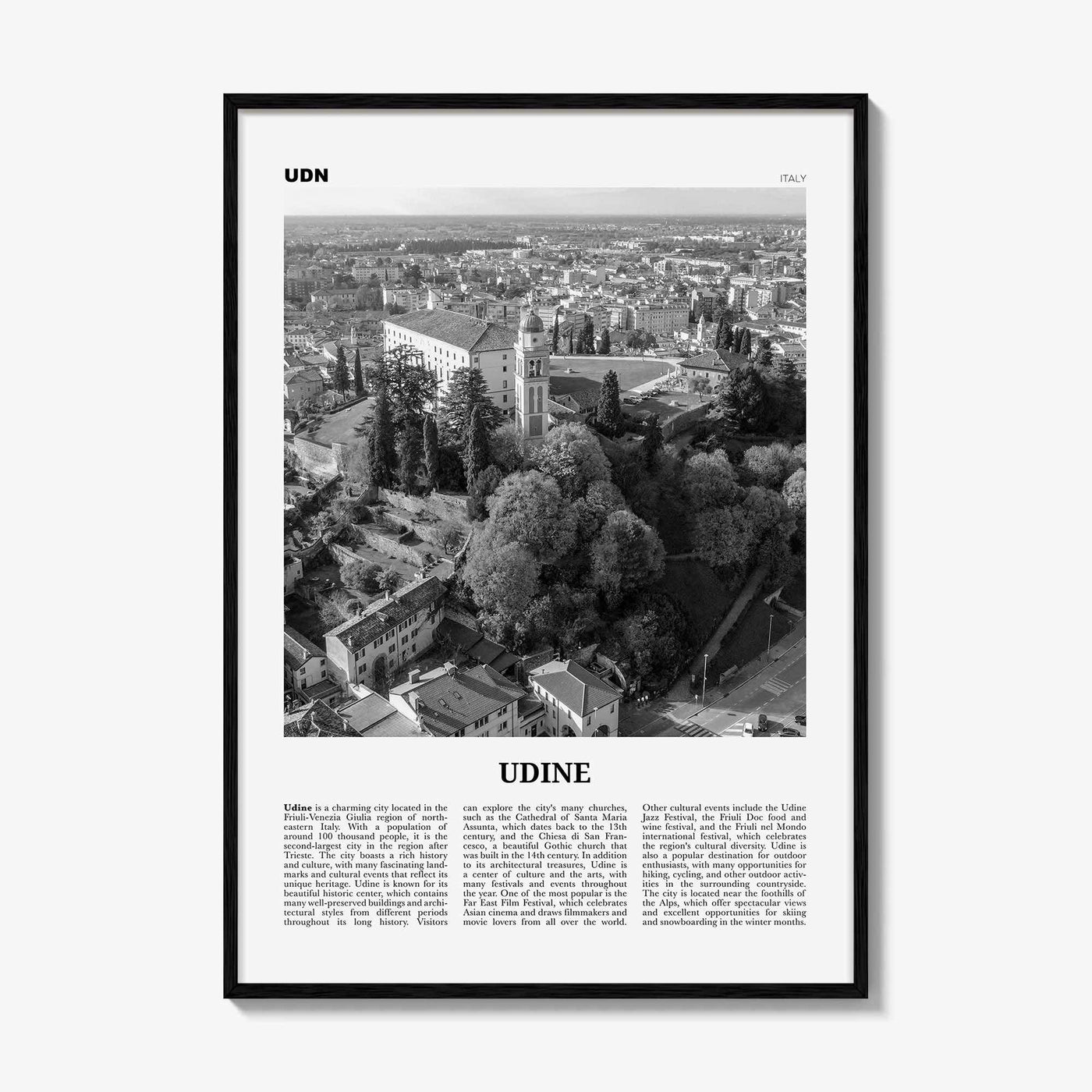 Udine Print Black and White, Udine Wall Art, Udine Poster, Udine Photo, Udine Wall Décor, Udine Map, Italy