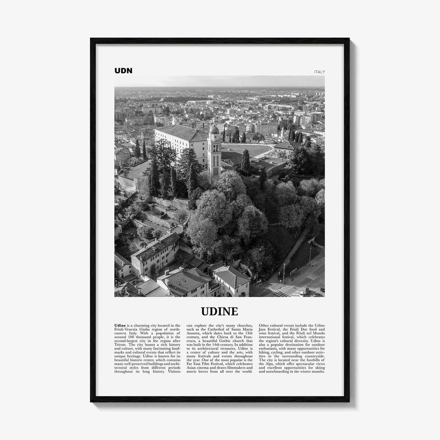 Udine Print Black and White, Udine Wall Art, Udine Poster, Udine Photo, Udine Wall Décor, Udine Map, Italy