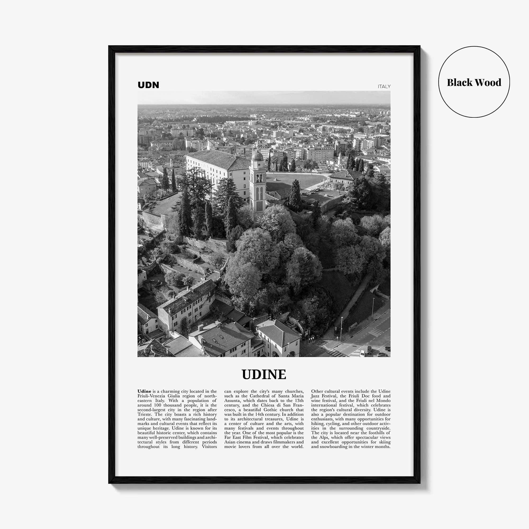 Udine Print Black and White, Udine Wall Art, Udine Poster, Udine Photo, Udine Wall Décor, Udine Map, Italy