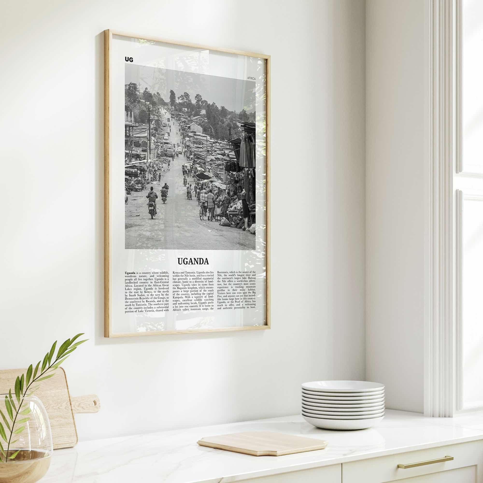 Uganda Print Black and White, Uganda Wall Art, Uganda Poster, Uganda Photo, Uganda Wall Decor, Country Art Print, Kampala, Africa