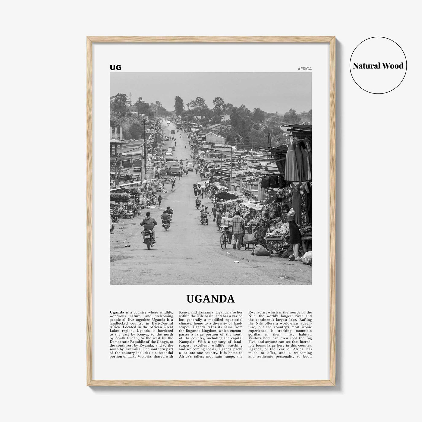 Uganda Print Black and White, Uganda Wall Art, Uganda Poster, Uganda Photo, Uganda Wall Decor, Country Art Print, Kampala, Africa