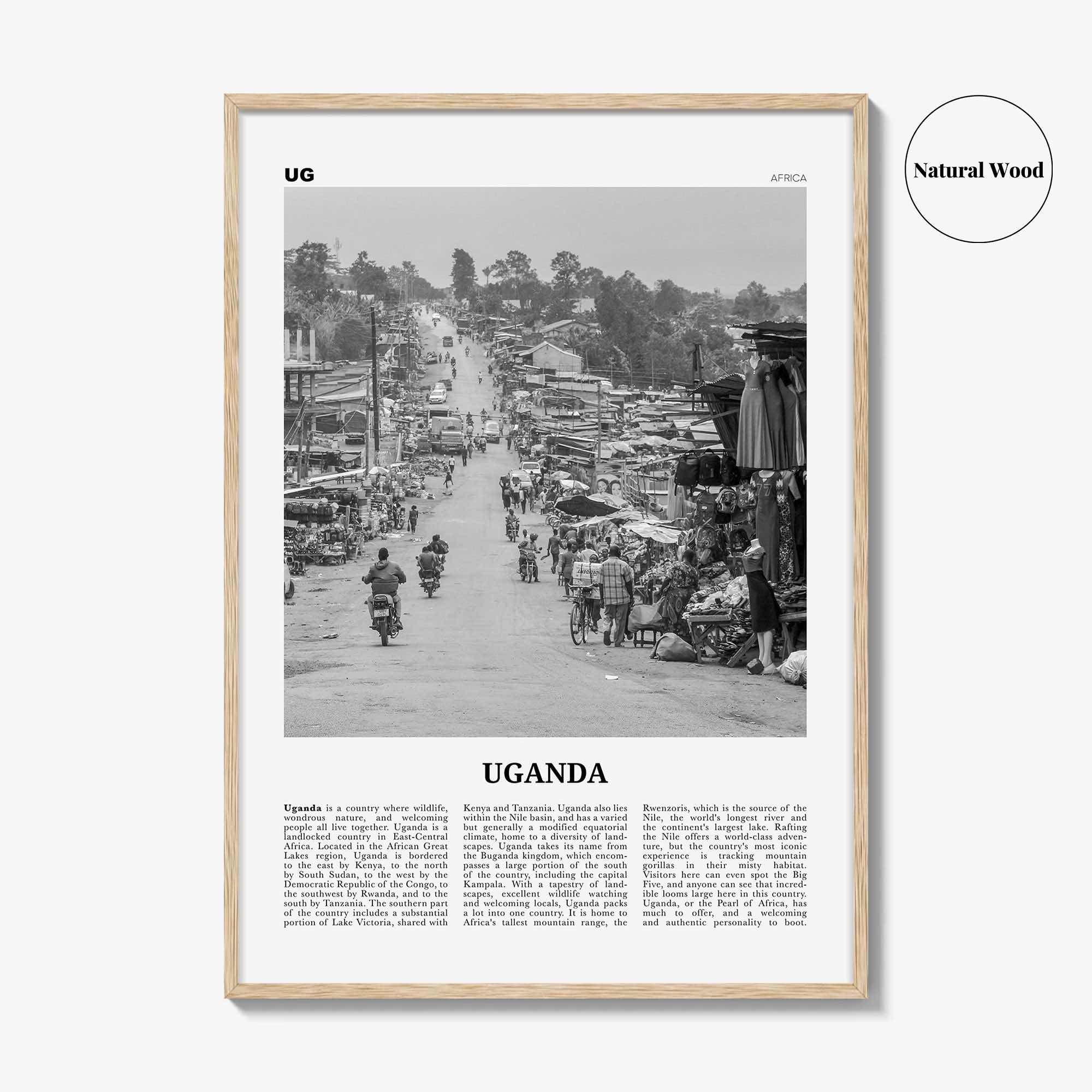 Uganda Print Black and White, Uganda Wall Art, Uganda Poster, Uganda Photo, Uganda Wall Decor, Country Art Print, Kampala, Africa