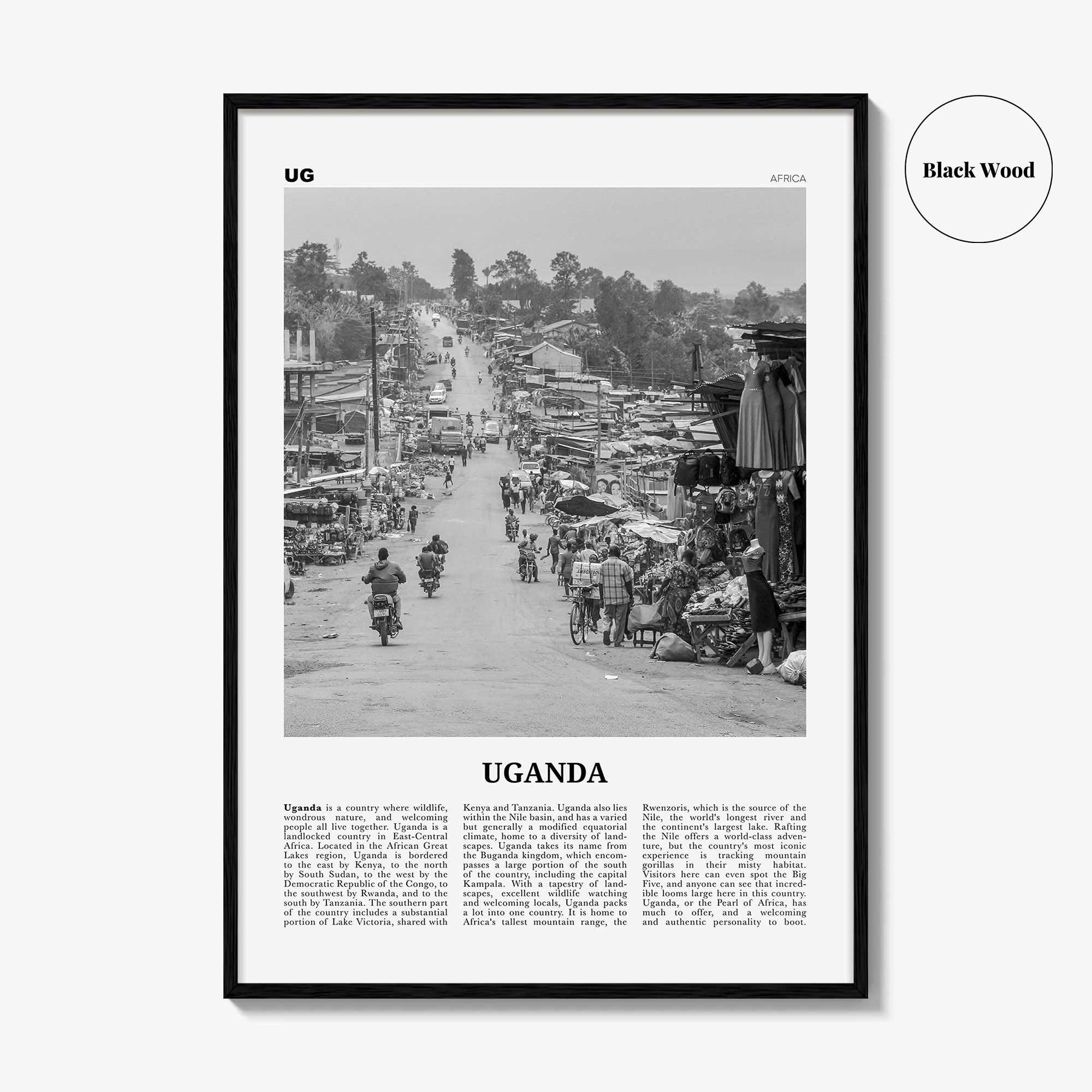 Uganda Print Black and White, Uganda Wall Art, Uganda Poster, Uganda Photo, Uganda Wall Decor, Country Art Print, Kampala, Africa