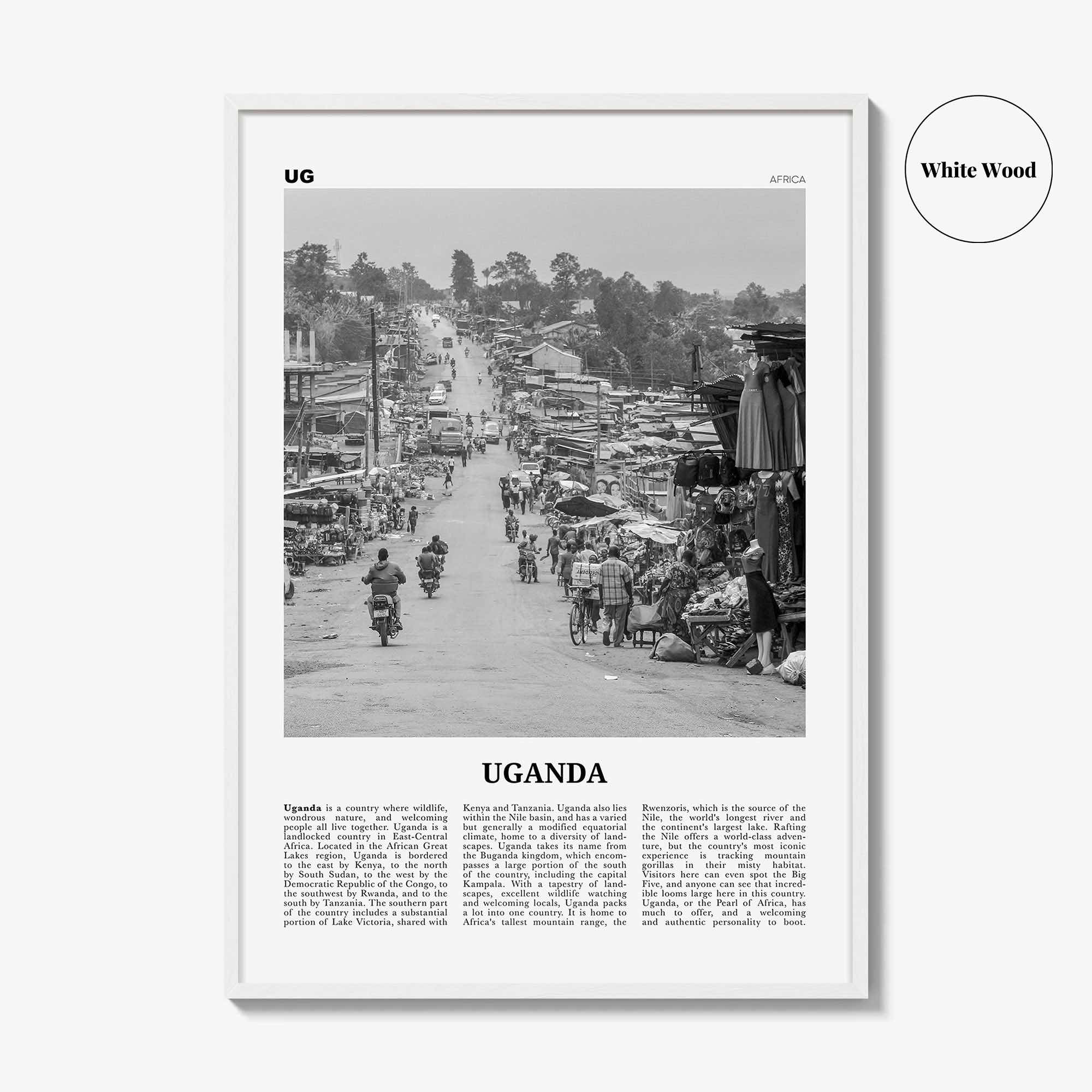 Uganda Print Black and White, Uganda Wall Art, Uganda Poster, Uganda Photo, Uganda Wall Decor, Country Art Print, Kampala, Africa