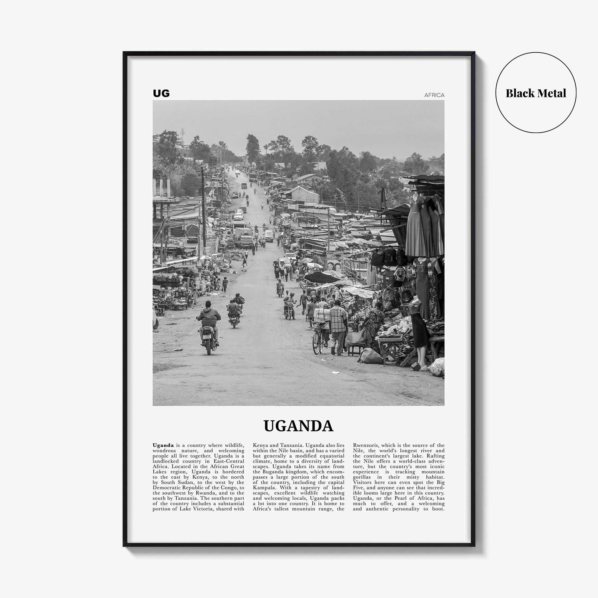 Uganda Print Black and White, Uganda Wall Art, Uganda Poster, Uganda Photo, Uganda Wall Decor, Country Art Print, Kampala, Africa
