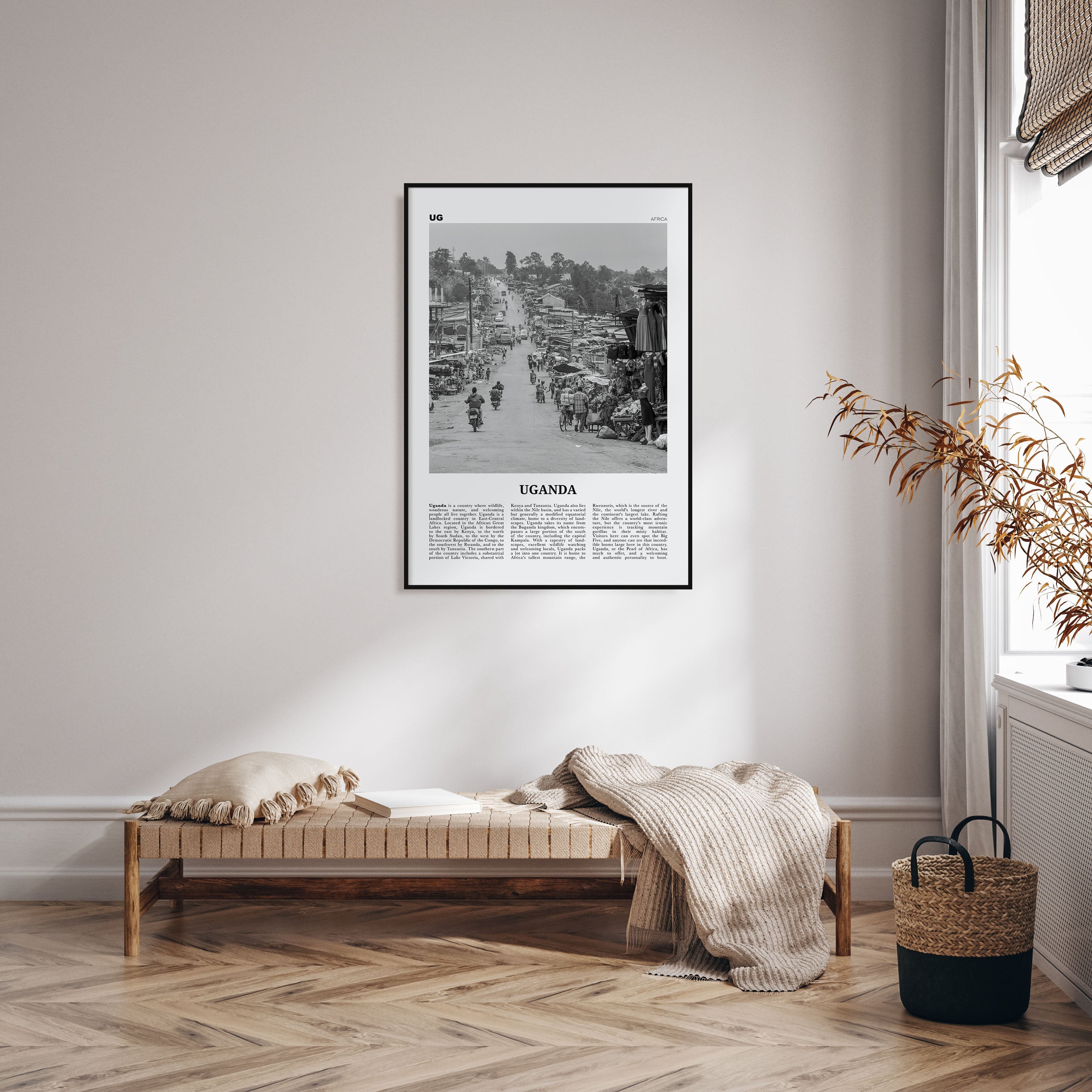 Uganda Travel B&W Poster