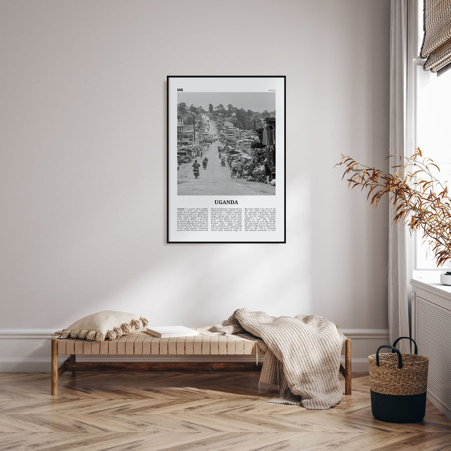 Uganda Travel B&W Poster