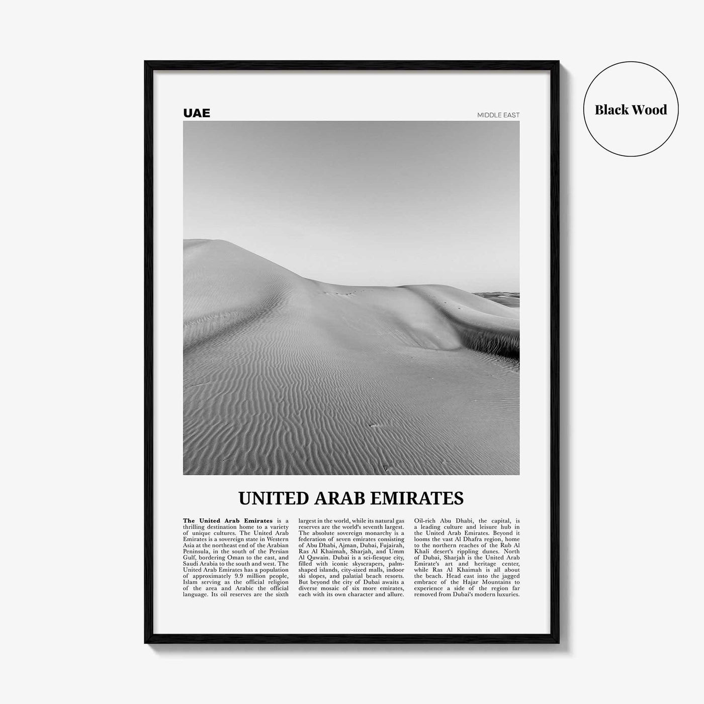 United Arab Emirates Print Black and White, United Arab Emirates Wall Art, United Arab Emirates Poster, UAE, Dubai, Abu Dhabi, Middle East