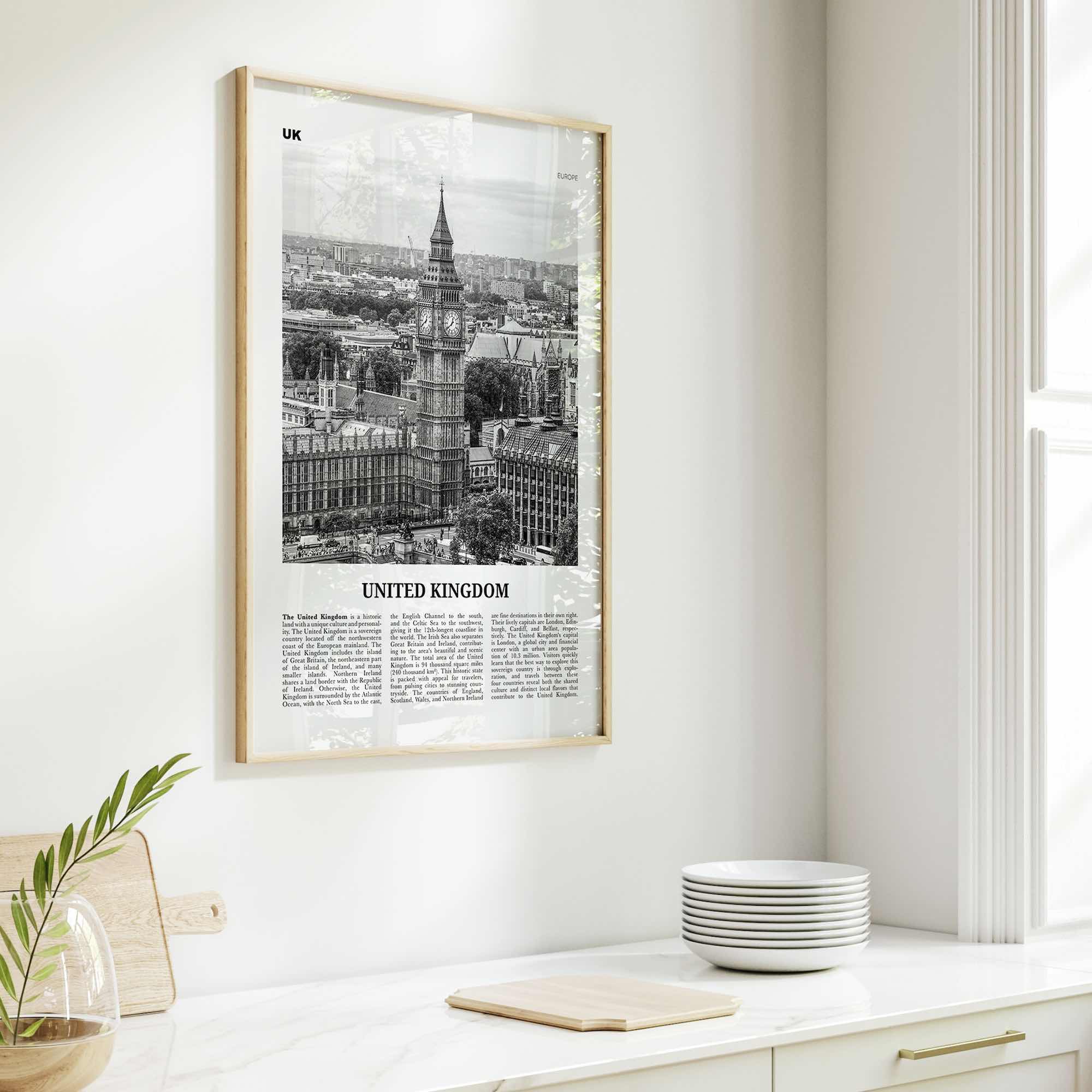 United Kingdom Print Black and White No 1, United Kingdom Wall Art, United Kingdom Poster, UK, Great Britain, England, Ireland, Scotland