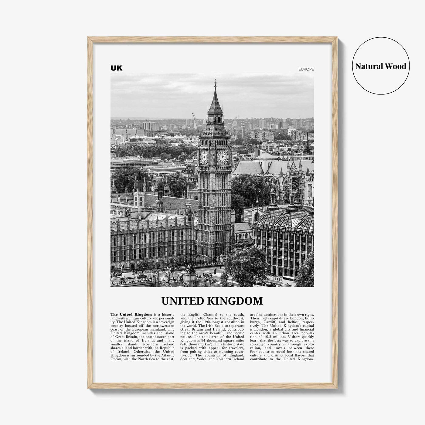 United Kingdom Print Black and White No 1, United Kingdom Wall Art, United Kingdom Poster, UK, Great Britain, England, Ireland, Scotland