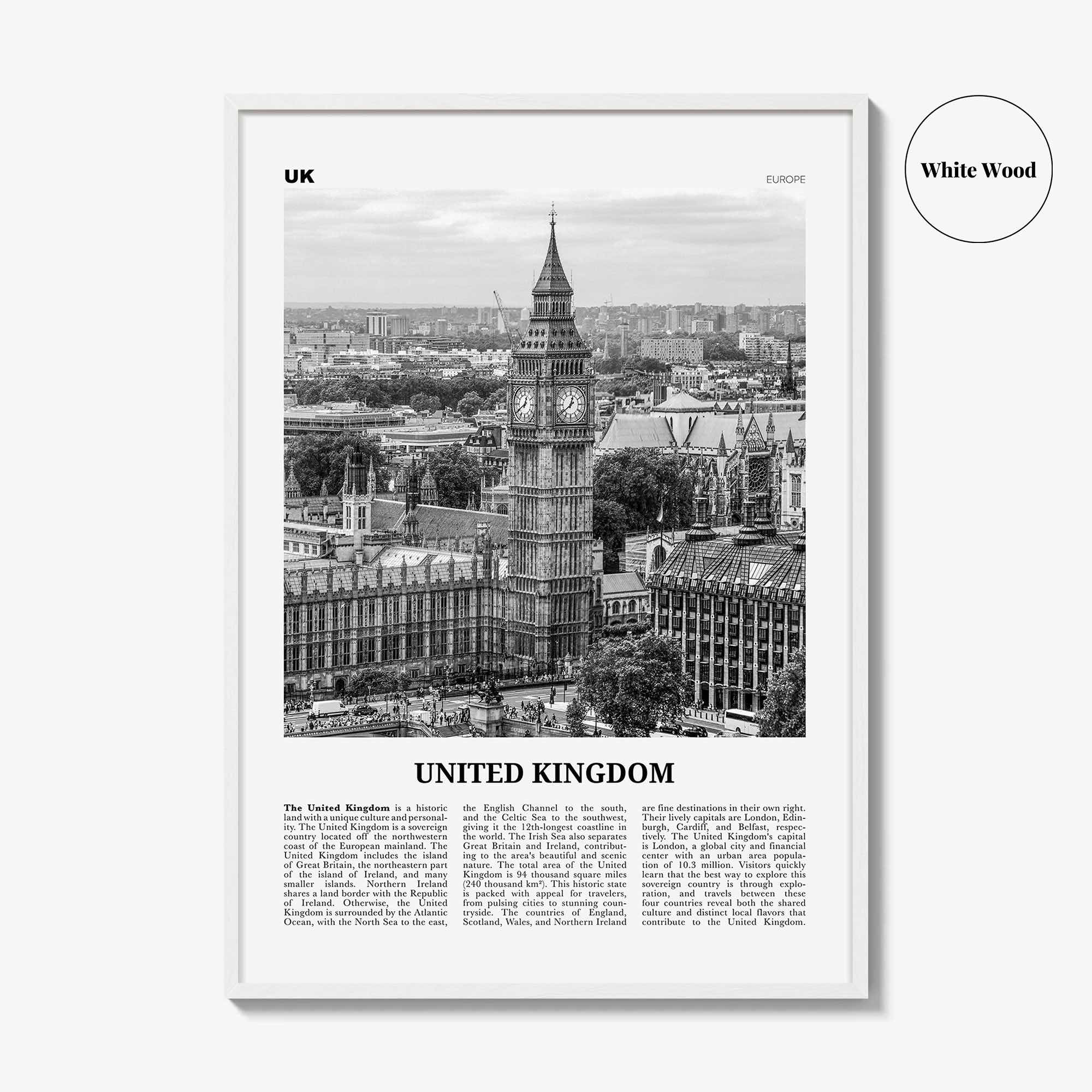 United Kingdom Print Black and White No 1, United Kingdom Wall Art, United Kingdom Poster, UK, Great Britain, England, Ireland, Scotland