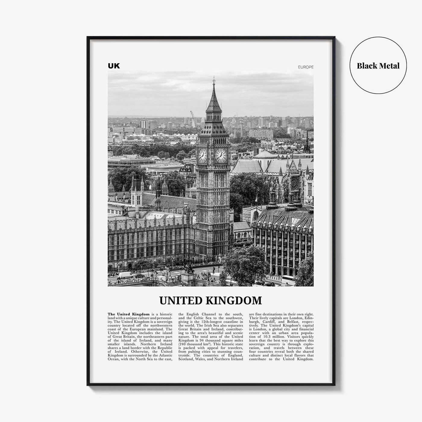 United Kingdom Print Black and White No 1, United Kingdom Wall Art, United Kingdom Poster, UK, Great Britain, England, Ireland, Scotland