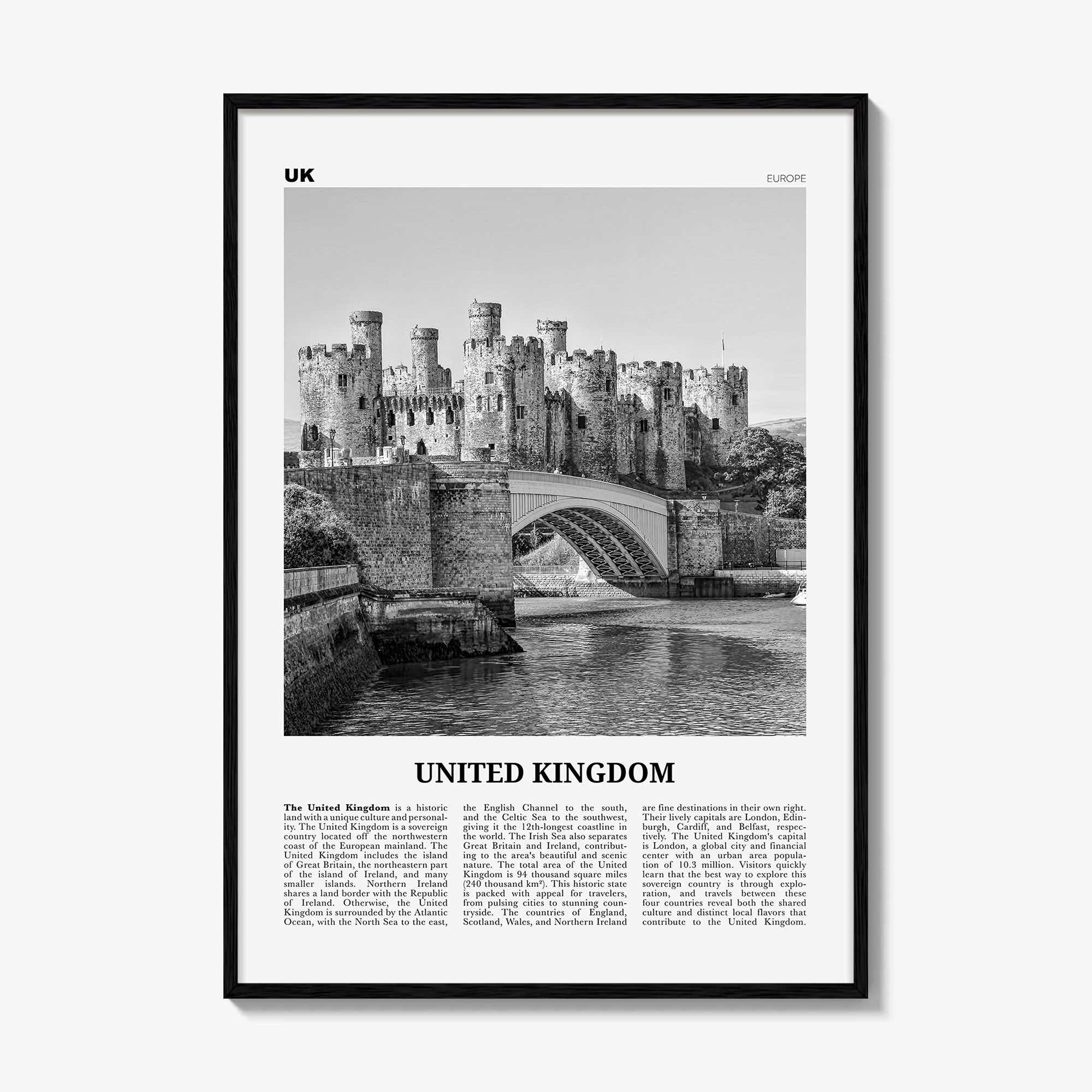 United Kingdom Print Black and White No 2, United Kingdom Wall Art, United Kingdom Poster, UK, Great Britain, England, Ireland, Scotland