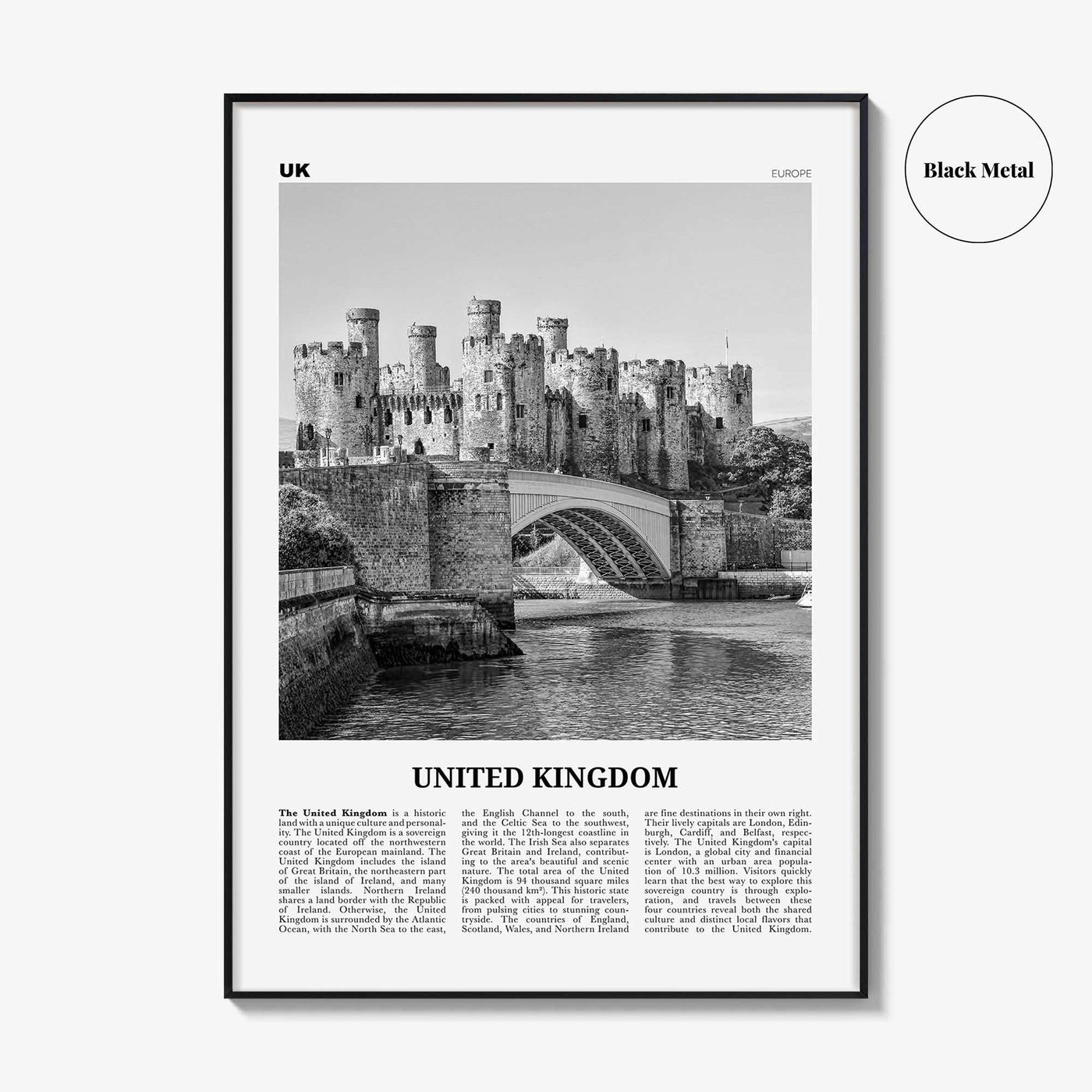 United Kingdom Print Black and White No 2, United Kingdom Wall Art, United Kingdom Poster, UK, Great Britain, England, Ireland, Scotland