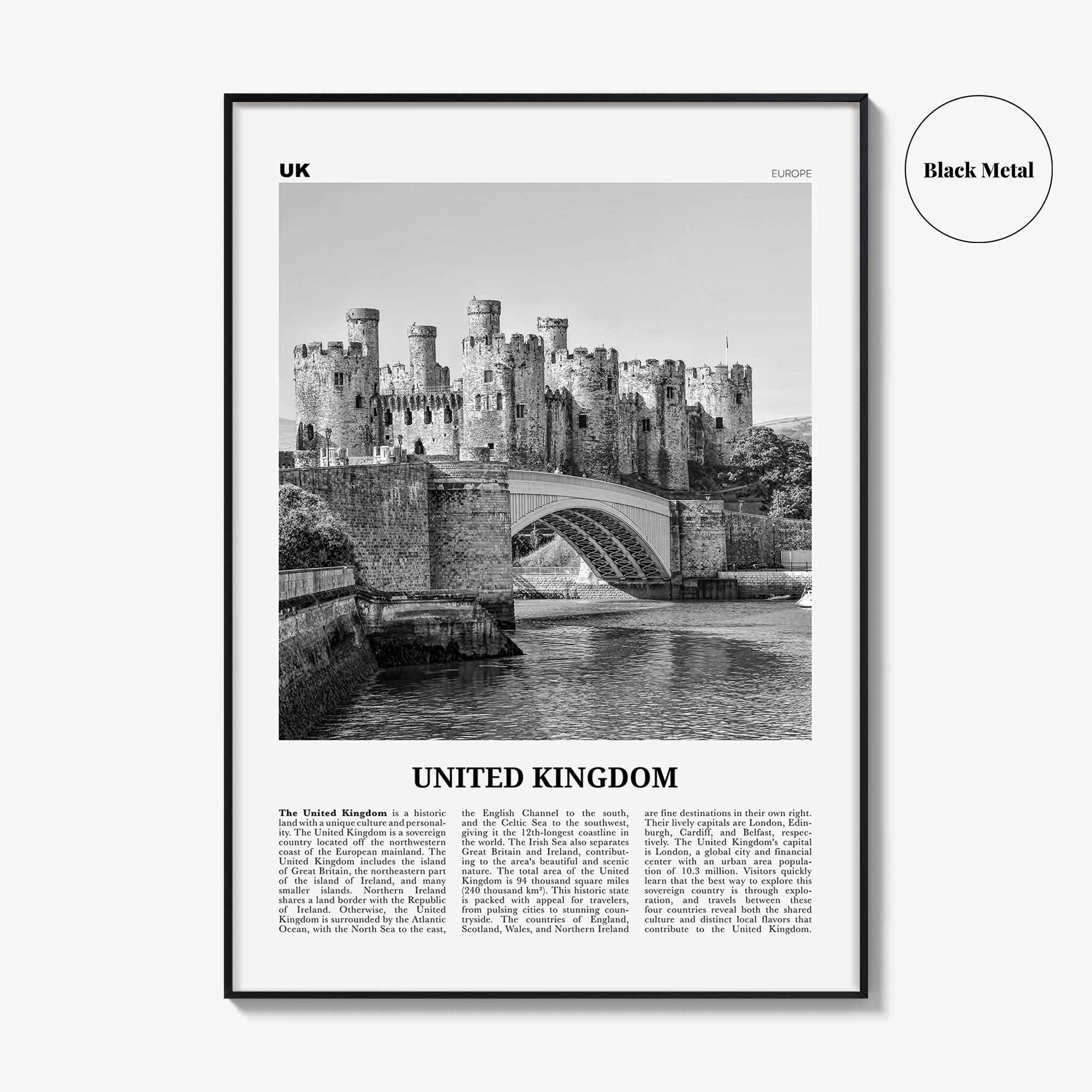 United Kingdom Print Black and White No 2, United Kingdom Wall Art, United Kingdom Poster, UK, Great Britain, England, Ireland, Scotland