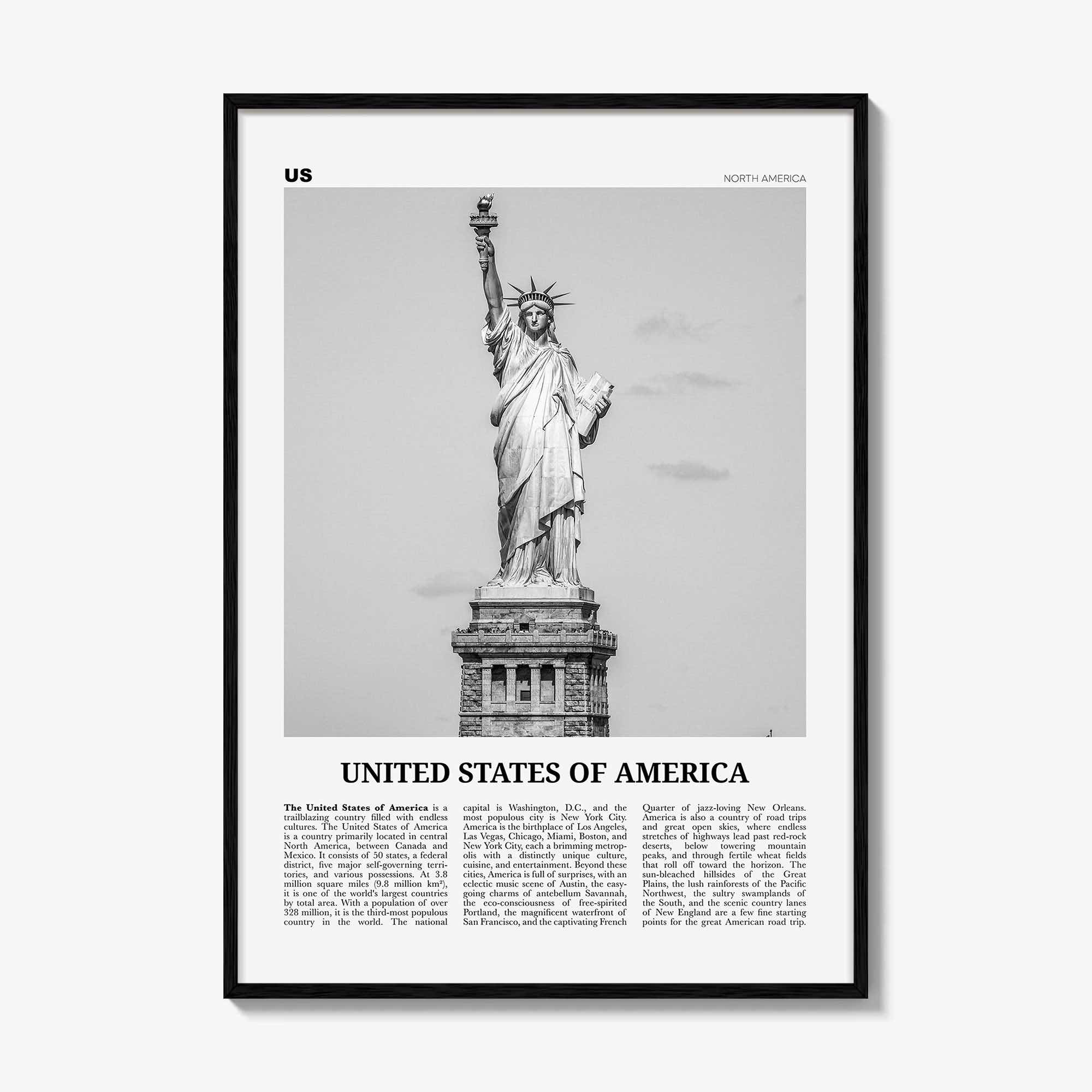 United States of America Print Black and White No 1, United States Wall Art, United States Poster, USA, US, America, United States