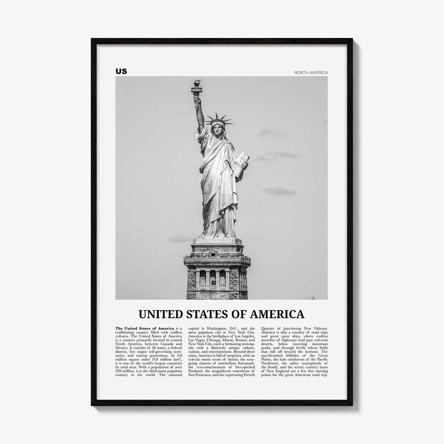 United States of America Print Black and White No 1, United States Wall Art, United States Poster, USA, US, America, United States