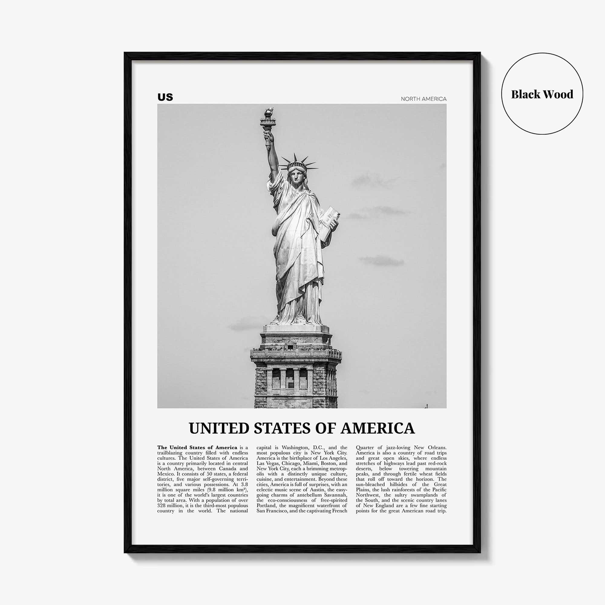 United States of America Print Black and White No 1, United States Wall Art, United States Poster, USA, US, America, United States