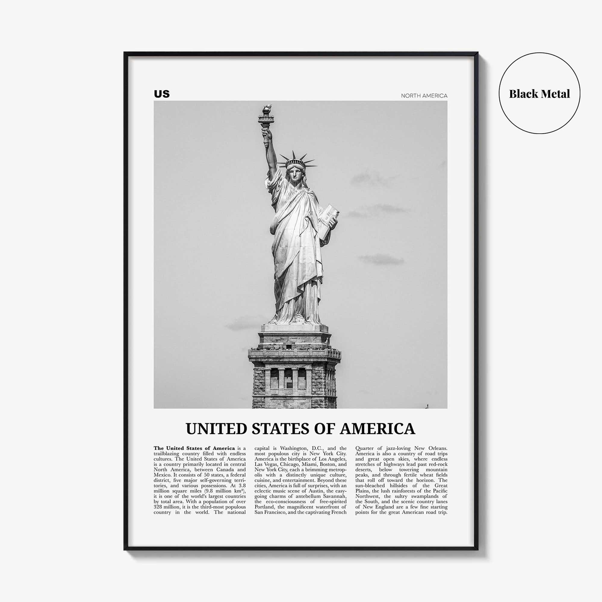 United States of America Print Black and White No 1, United States Wall Art, United States Poster, USA, US, America, United States