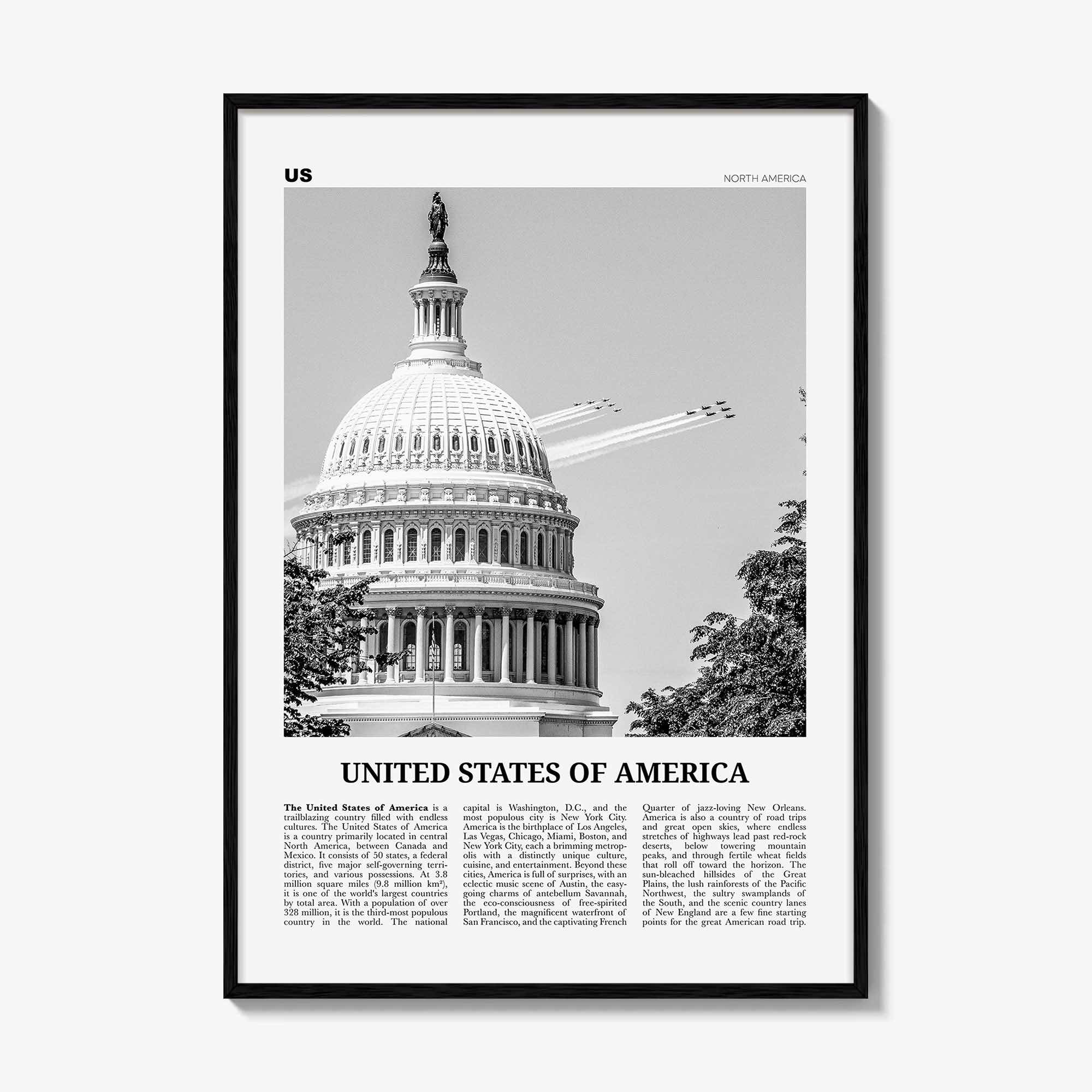 United States of America Print Black and White No 2, United States Wall Art, United States Poster, USA, US, America, United States