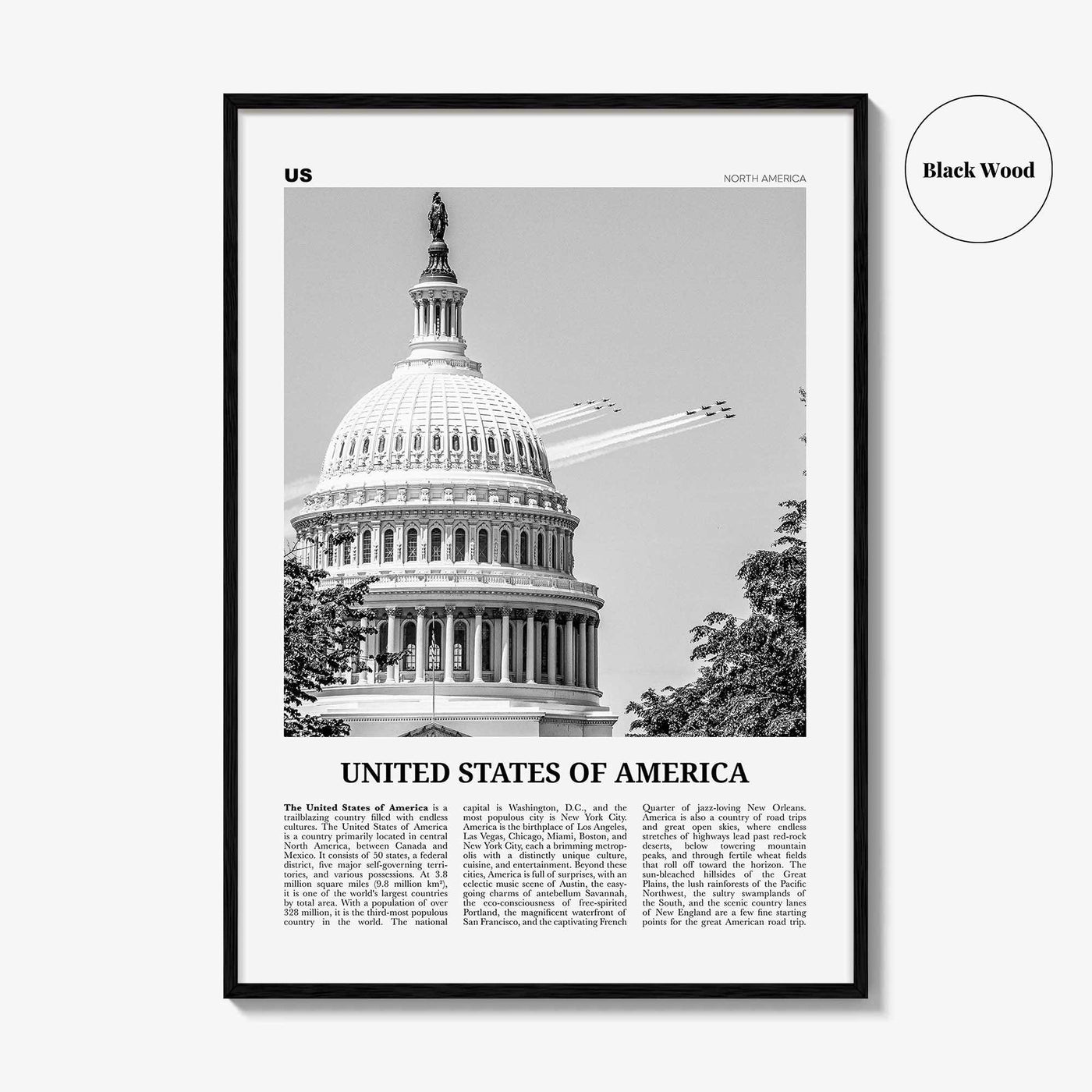 United States of America Print Black and White No 2, United States Wall Art, United States Poster, USA, US, America, United States
