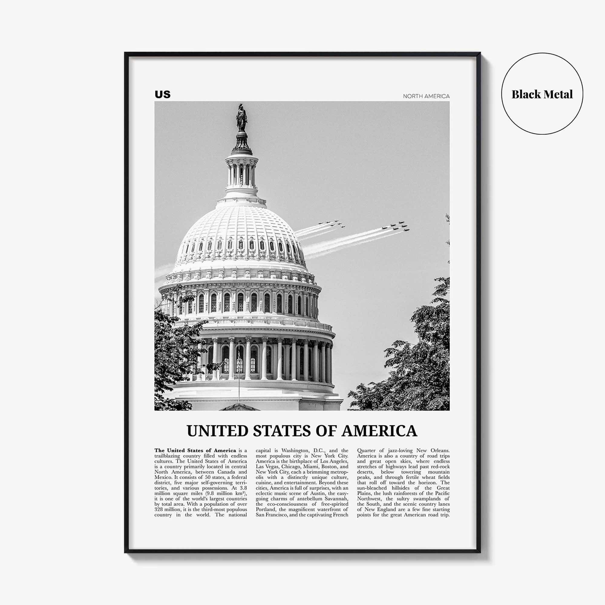 United States of America Print Black and White No 2, United States Wall Art, United States Poster, USA, US, America, United States