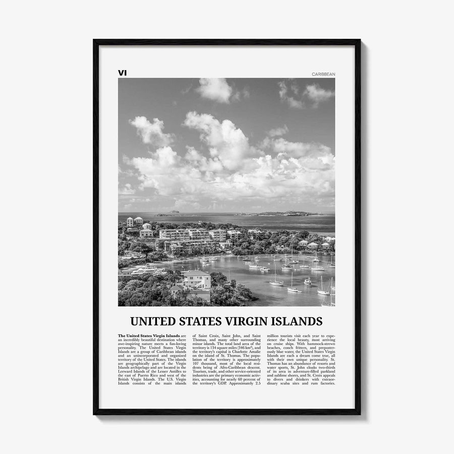 United States Virgin Islands Print Black and White, US Virgin Islands Wall Art, U.S. Virgin Islands, USVI, St. Thomas, St. Croix Caribbean