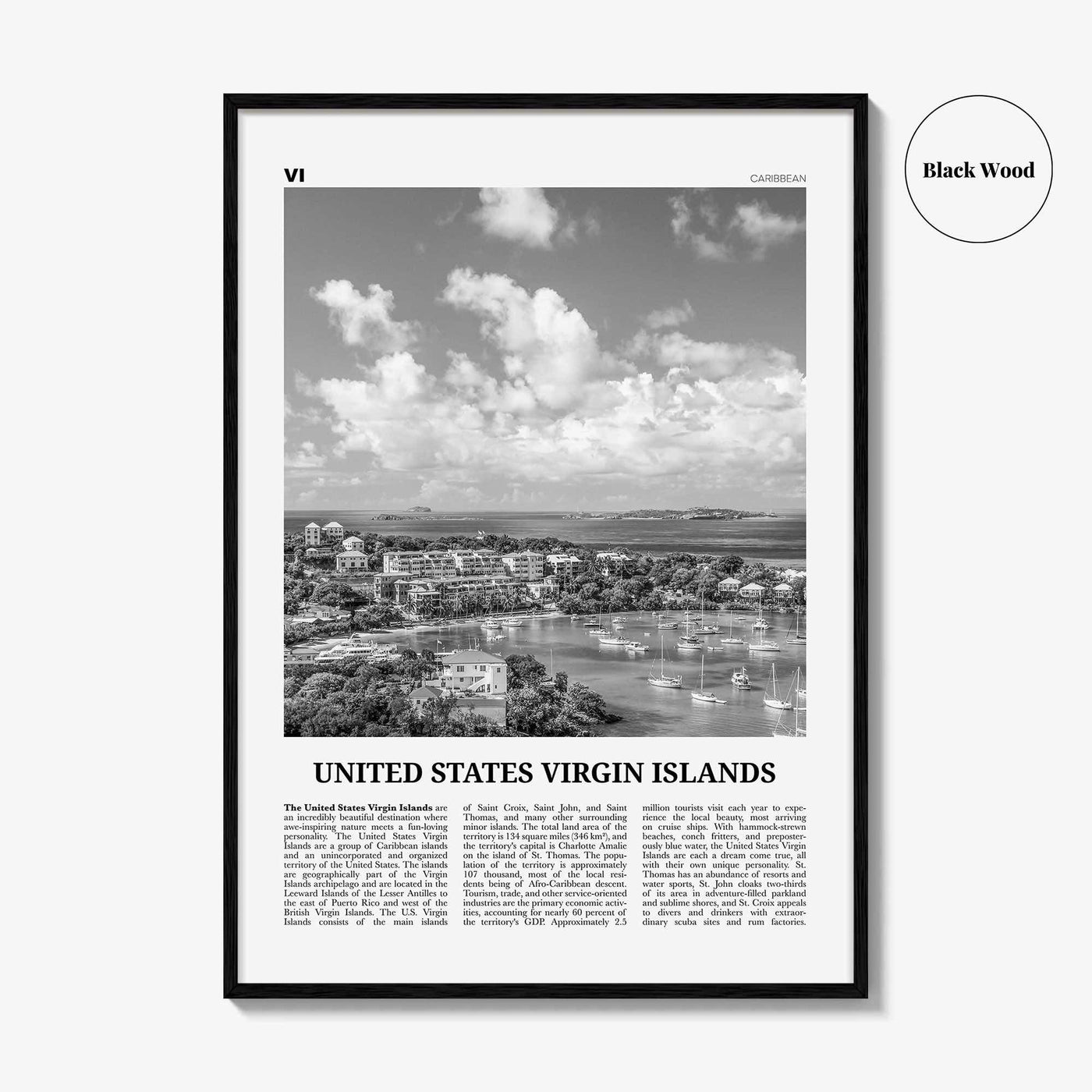 United States Virgin Islands Print Black and White, US Virgin Islands Wall Art, U.S. Virgin Islands, USVI, St. Thomas, St. Croix Caribbean