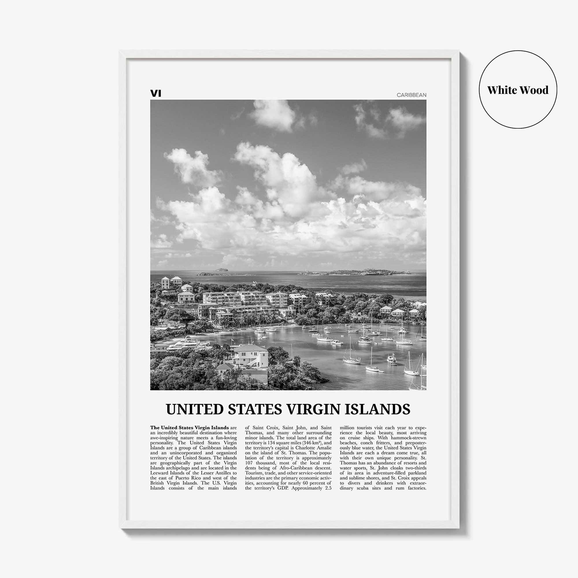United States Virgin Islands Print Black and White, US Virgin Islands Wall Art, U.S. Virgin Islands, USVI, St. Thomas, St. Croix Caribbean
