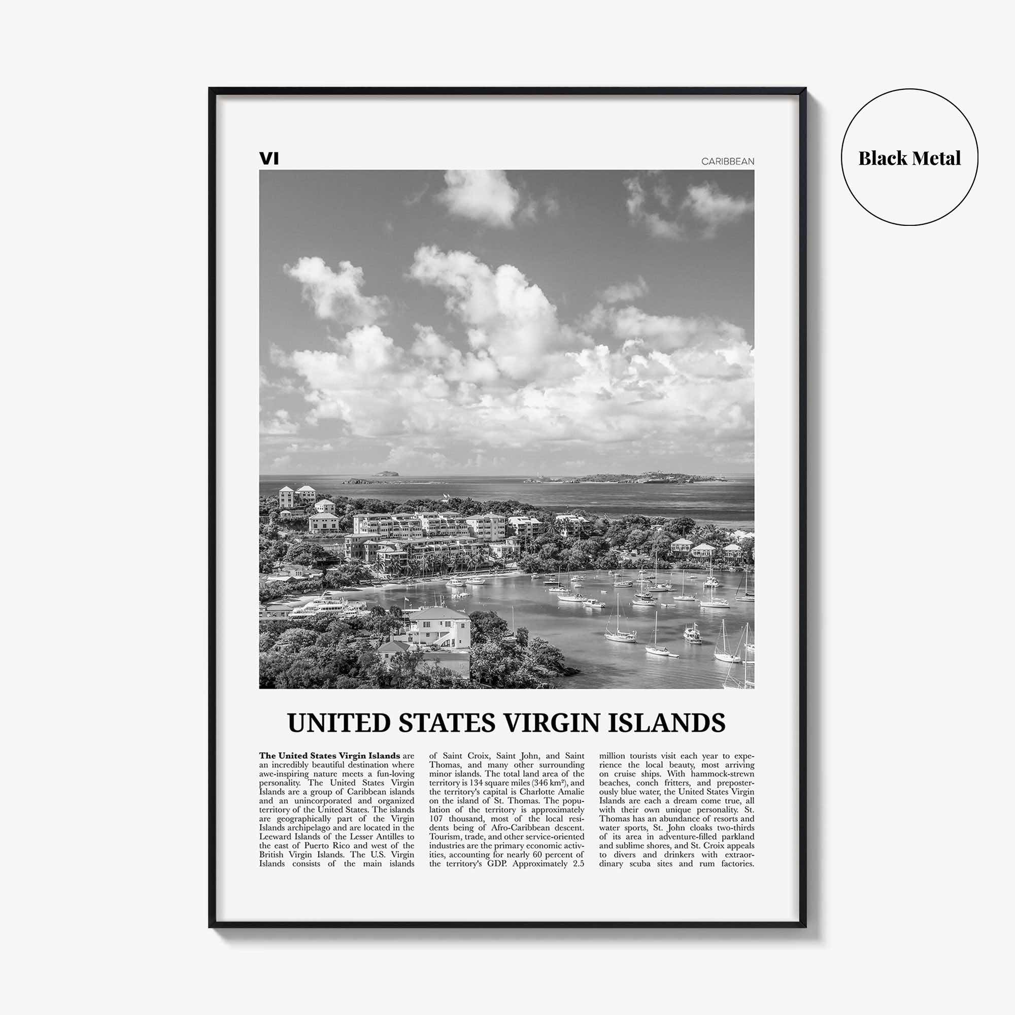United States Virgin Islands Print Black and White, US Virgin Islands Wall Art, U.S. Virgin Islands, USVI, St. Thomas, St. Croix Caribbean