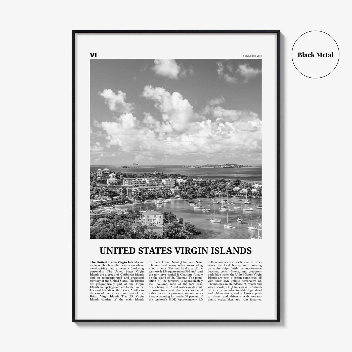 United States Virgin Islands Print Black and White, US Virgin Islands Wall Art, U.S. Virgin Islands, USVI, St. Thomas, St. Croix Caribbean
