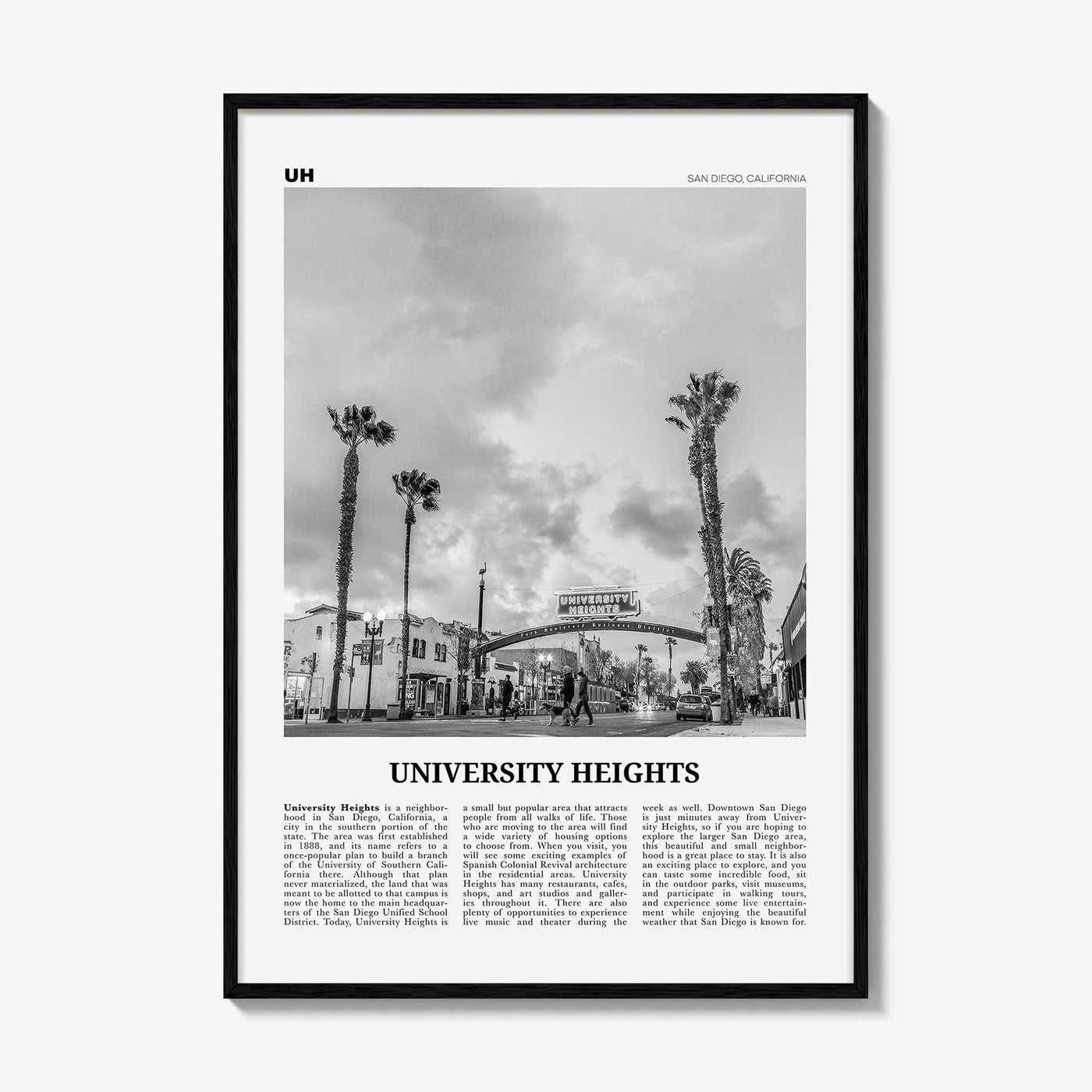 University Heights Print Black and White, University Heights Wall Art, University Heights, University Heights Photo, San Diego, California