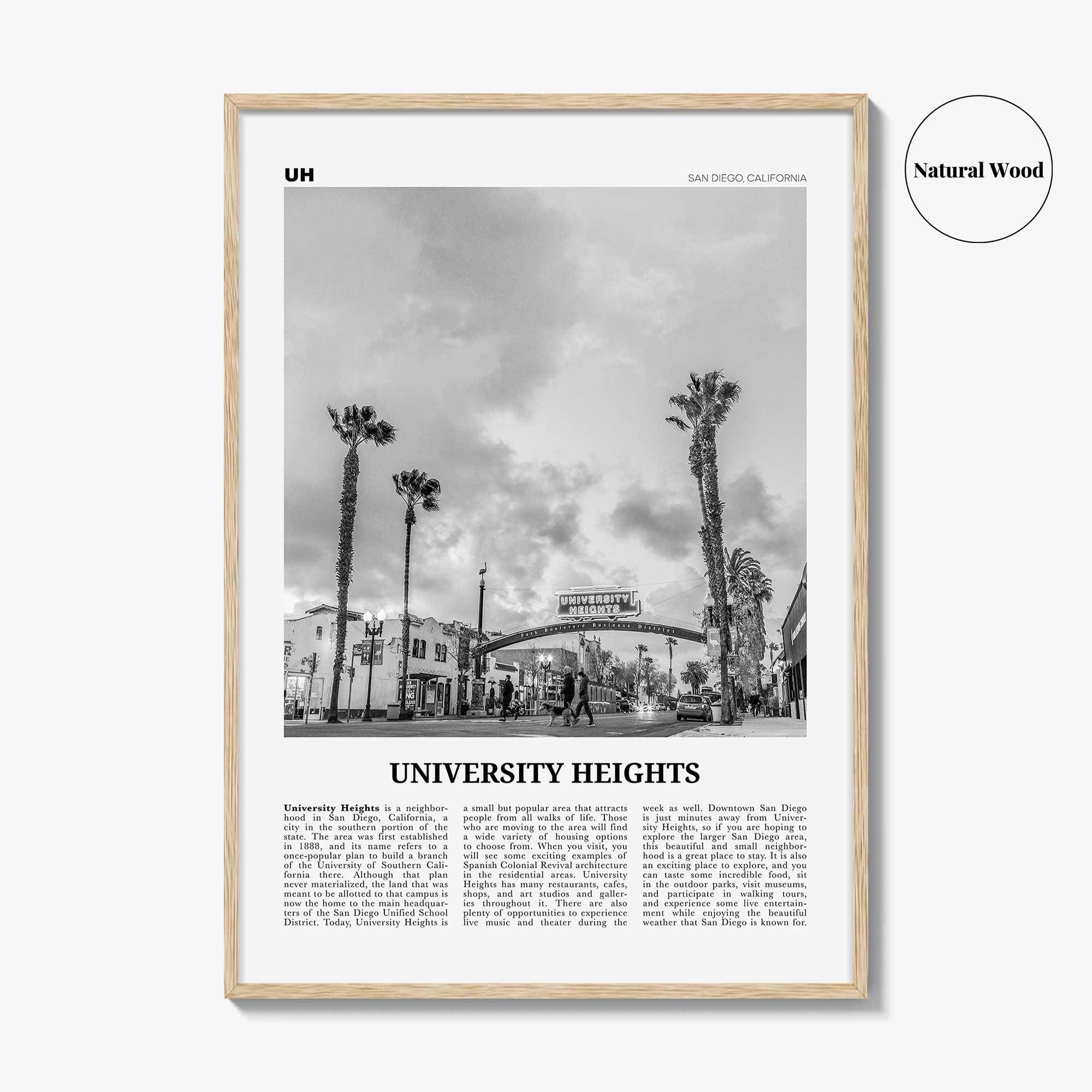 University Heights Print Black and White, University Heights Wall Art, University Heights, University Heights Photo, San Diego, California