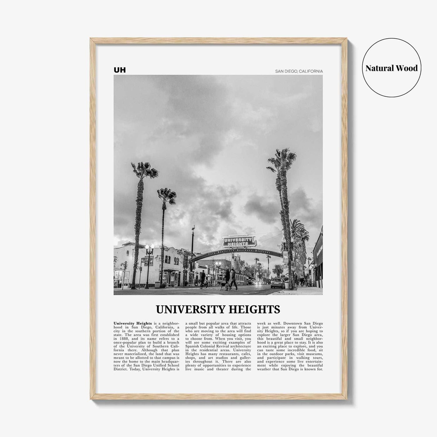 University Heights Print Black and White, University Heights Wall Art, University Heights, University Heights Photo, San Diego, California