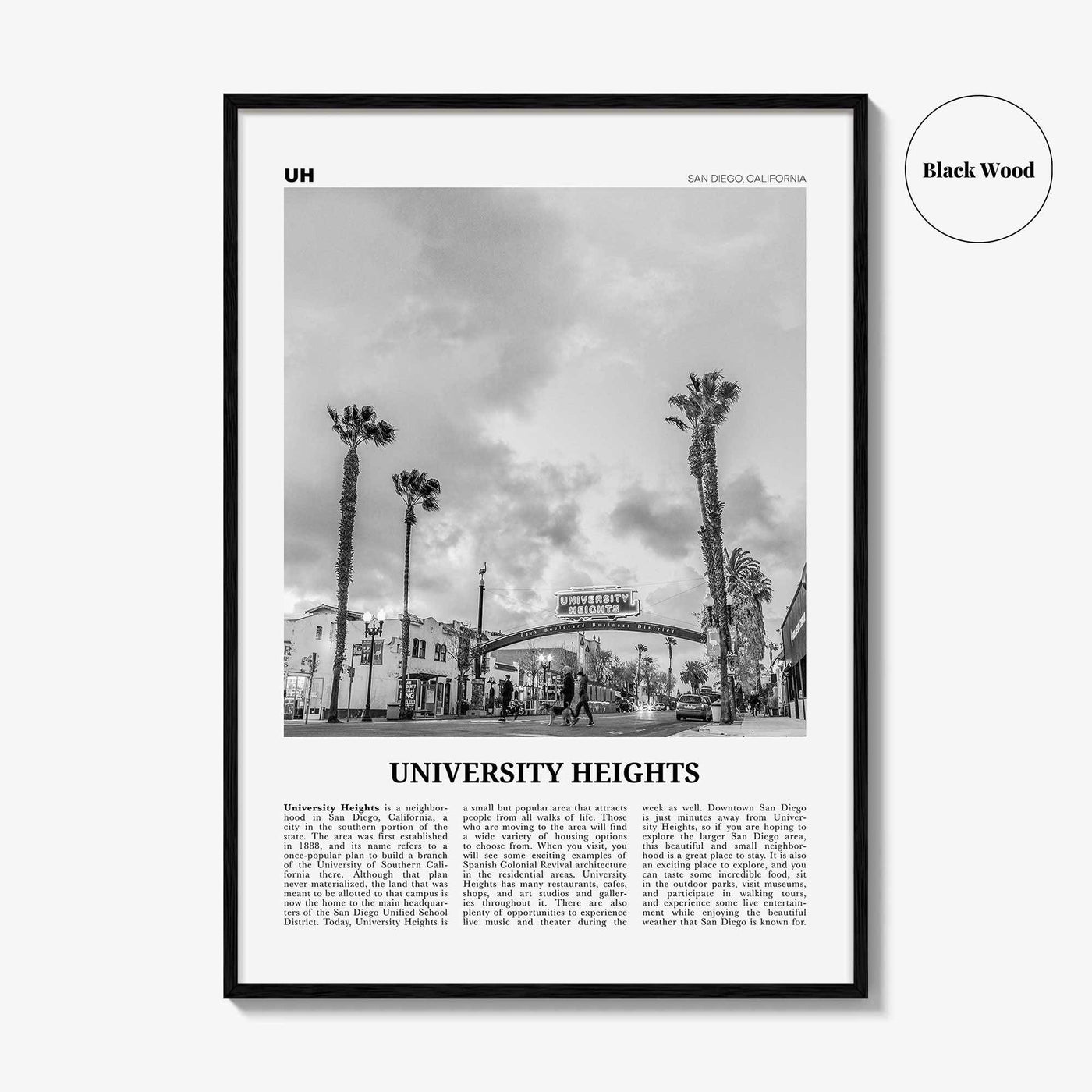 University Heights Print Black and White, University Heights Wall Art, University Heights, University Heights Photo, San Diego, California