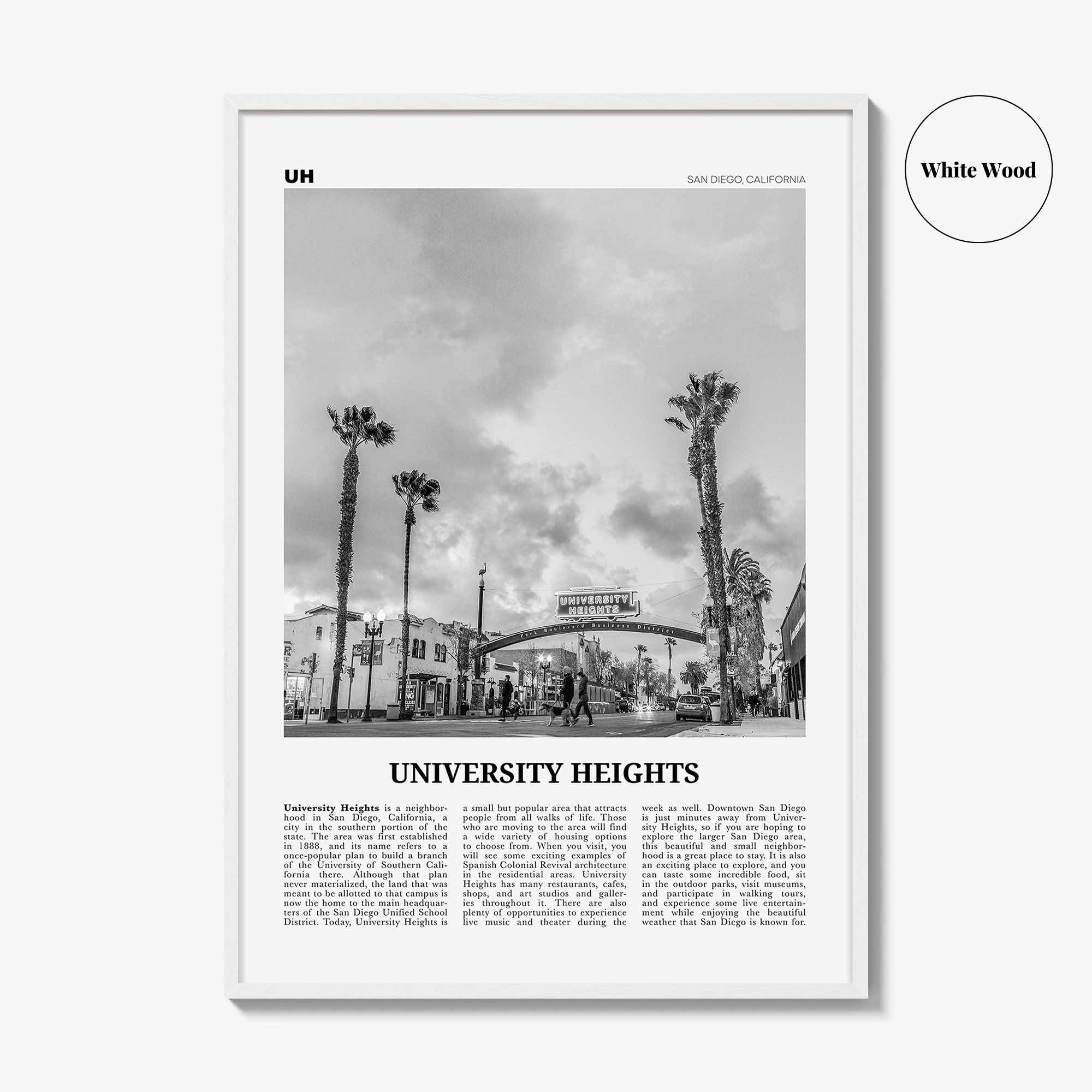 University Heights Print Black and White, University Heights Wall Art, University Heights, University Heights Photo, San Diego, California