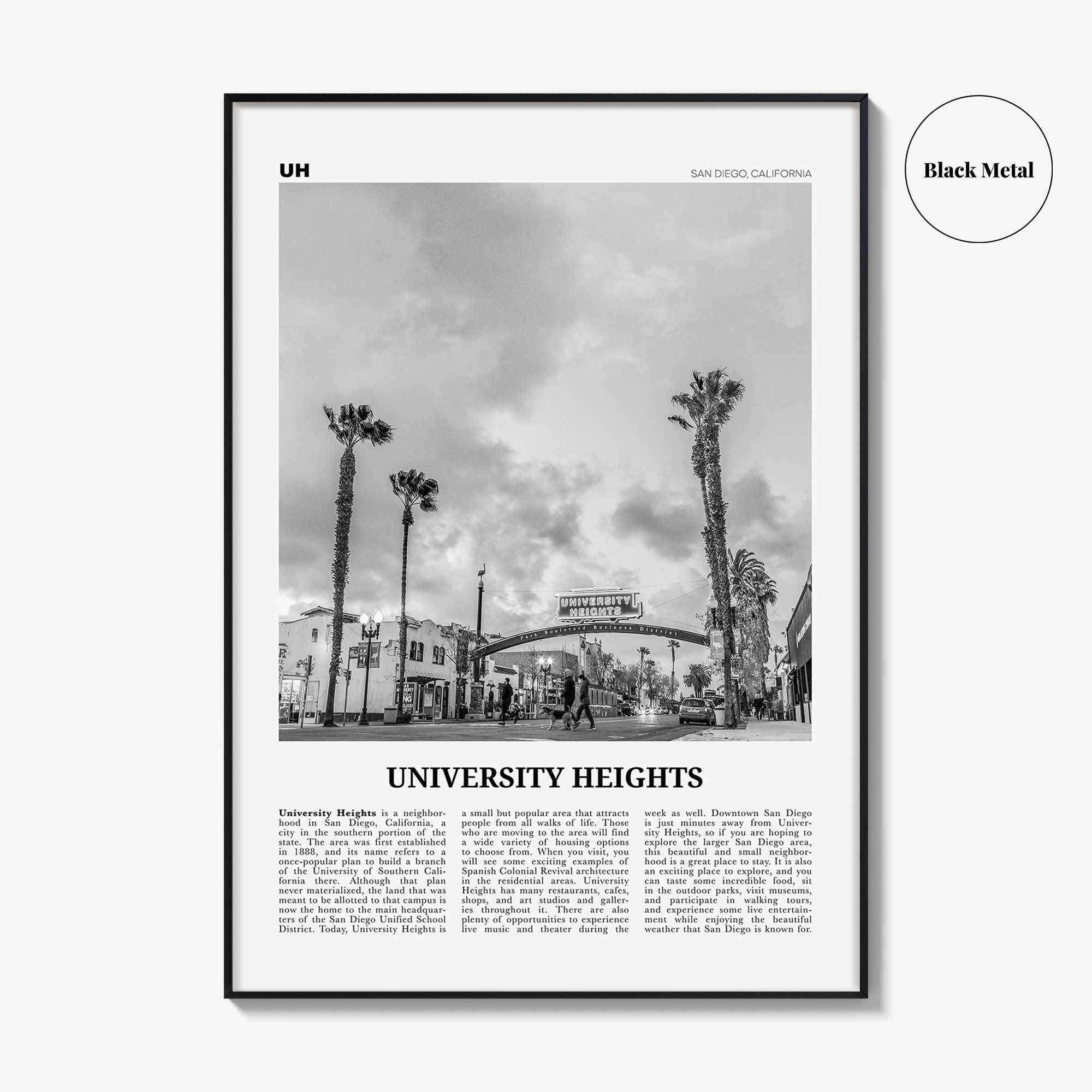University Heights Print Black and White, University Heights Wall Art, University Heights, University Heights Photo, San Diego, California