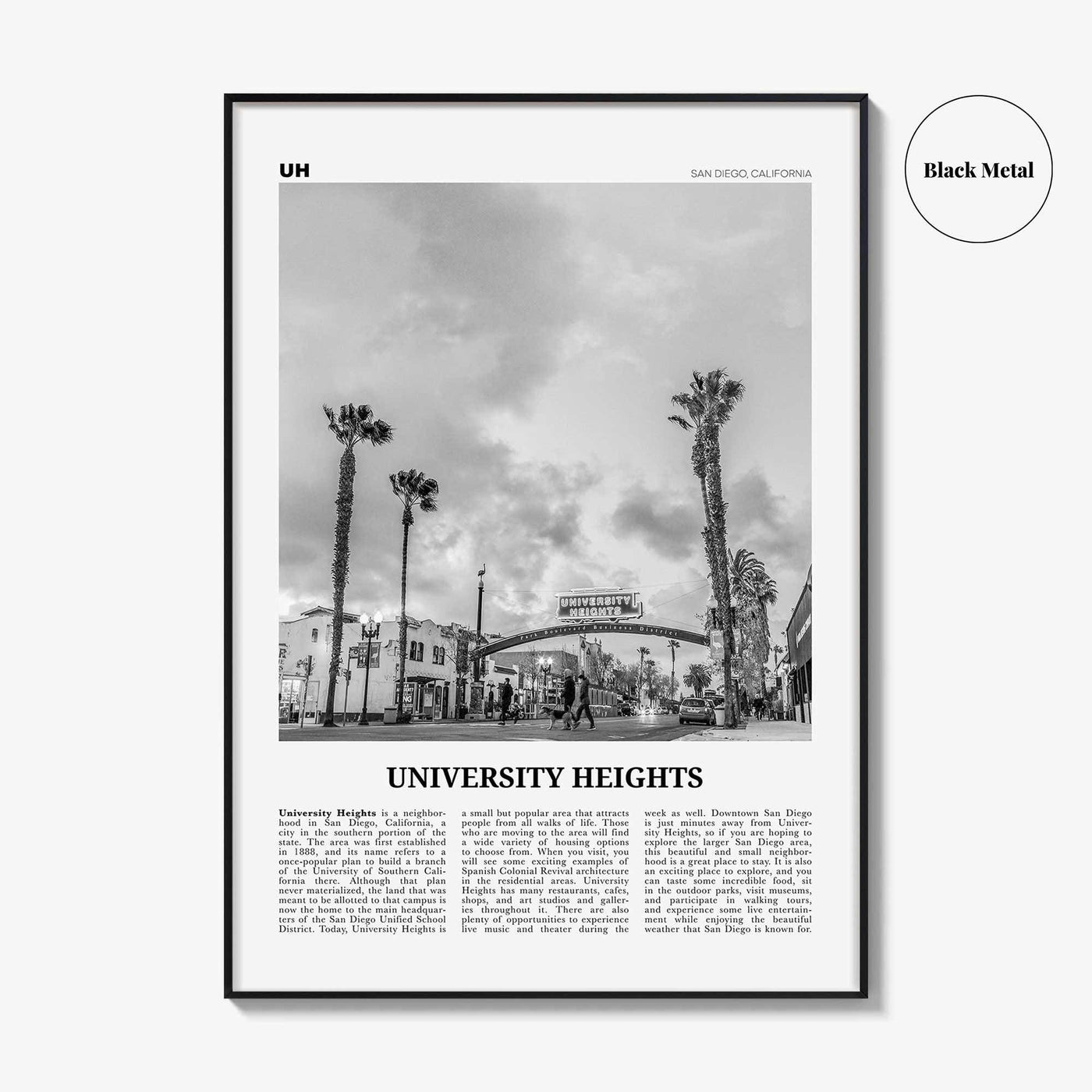 University Heights Print Black and White, University Heights Wall Art, University Heights, University Heights Photo, San Diego, California