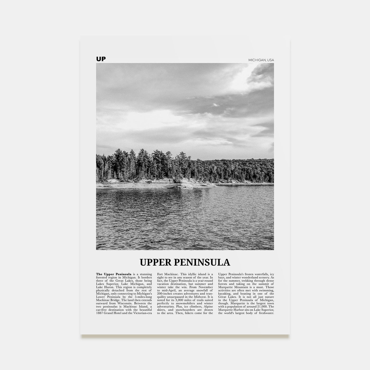 Upper Peninsula Travel B&W Poster
