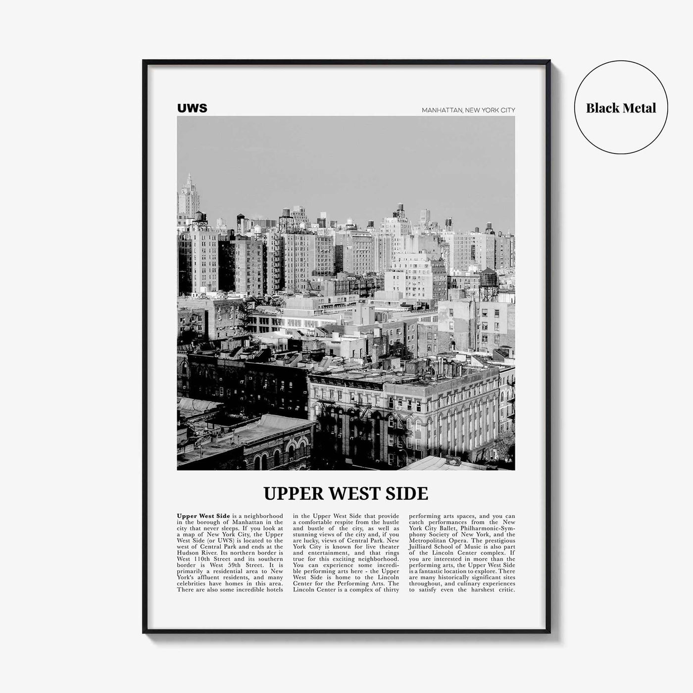 Upper West Side Print Black and White, Upper West Side Wall Art, Upper West Side Poster, Upper West Side Photo, Manhattan, New York, USA