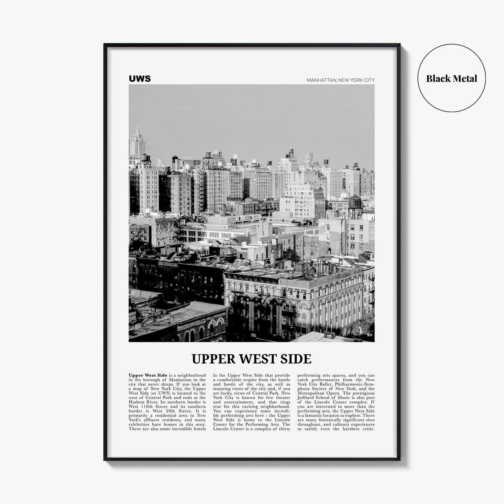 Upper West Side Print Black and White, Upper West Side Wall Art, Upper West Side Poster, Upper West Side Photo, Manhattan, New York, USA