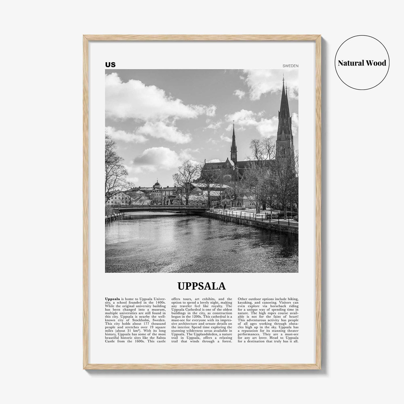 Uppsala Print Black and White, Uppsala Wall Art, Uppsala Poster, Uppsala Photo, Uppsala Wall Décor, Uppsala Map, Sweden